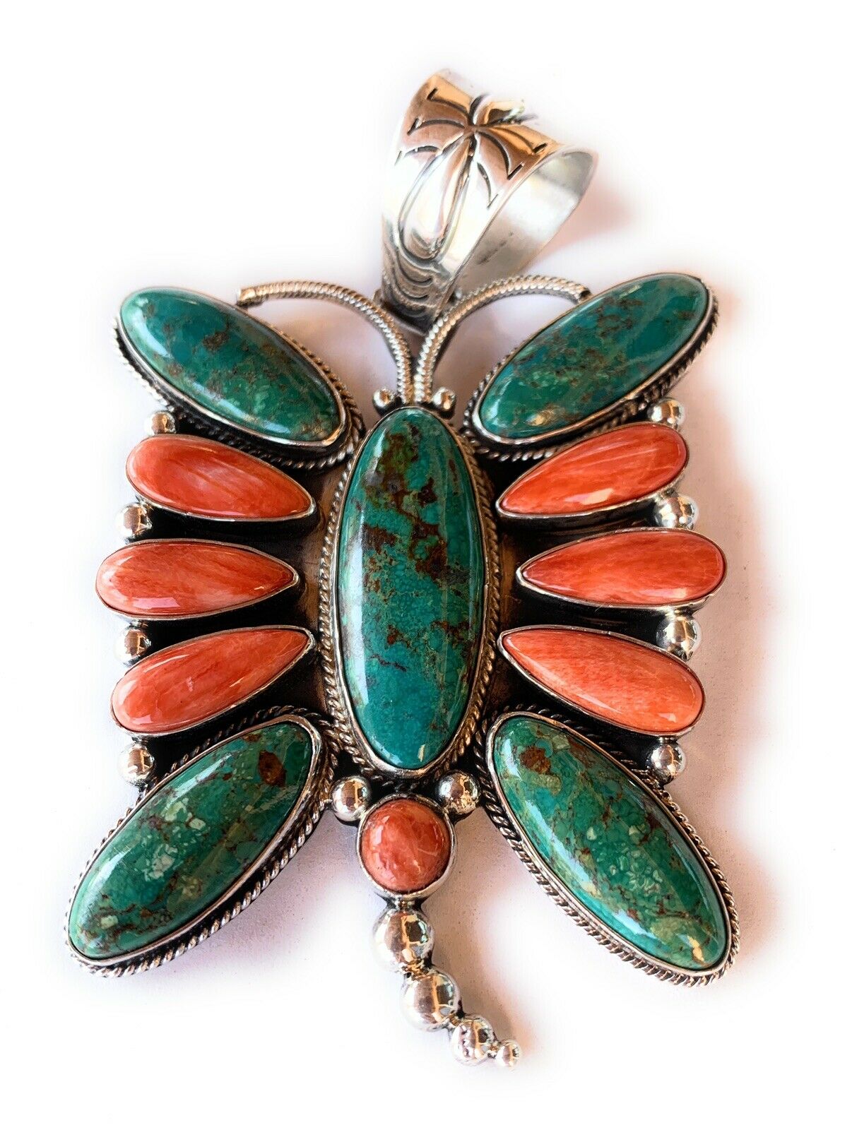 Navajo Multi Stone Butterfly & Sterling Silver Pendant Signed