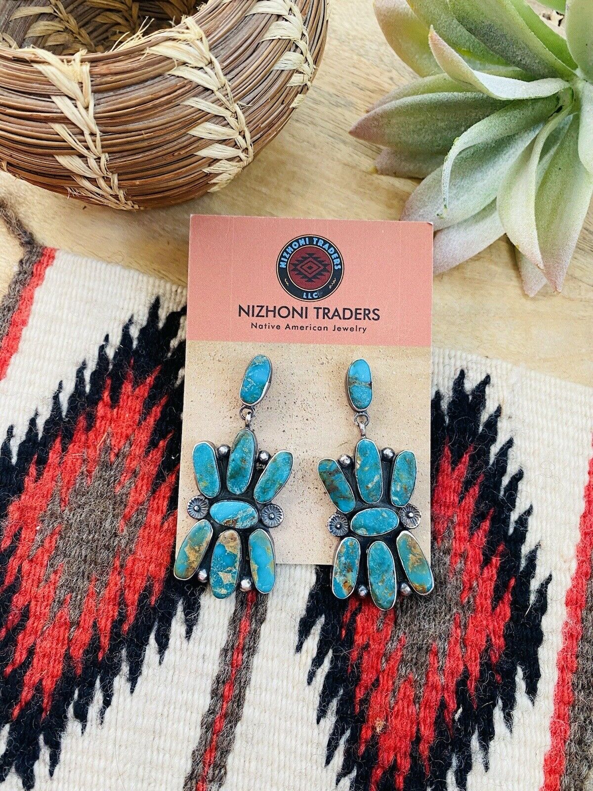 Navajo Jacqueline Silver Royston Turquoise & Sterling Silver Dangle Earrings