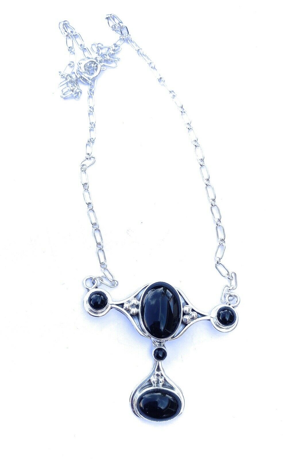 Navajo Handmade Sterling Silver & Black Onyx Necklace Signed