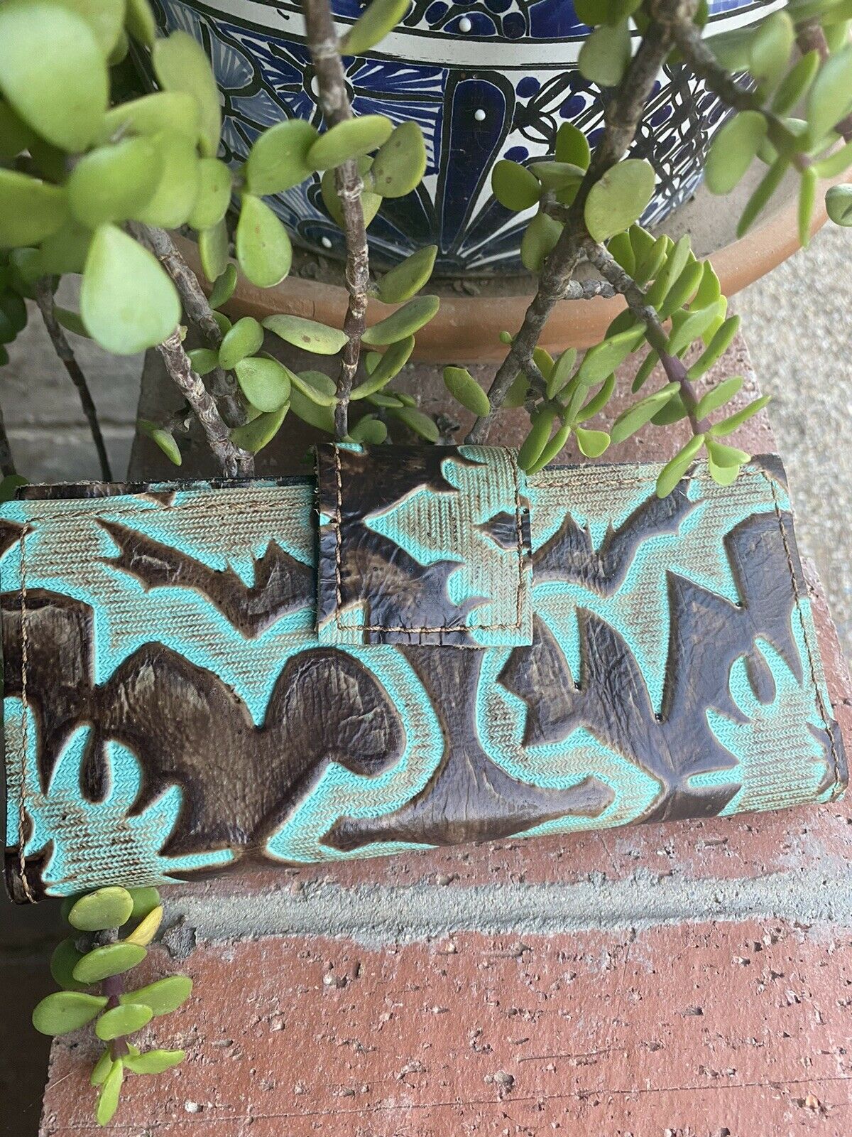 Hand Tooled Turquoise Southwestern Leather Wallet