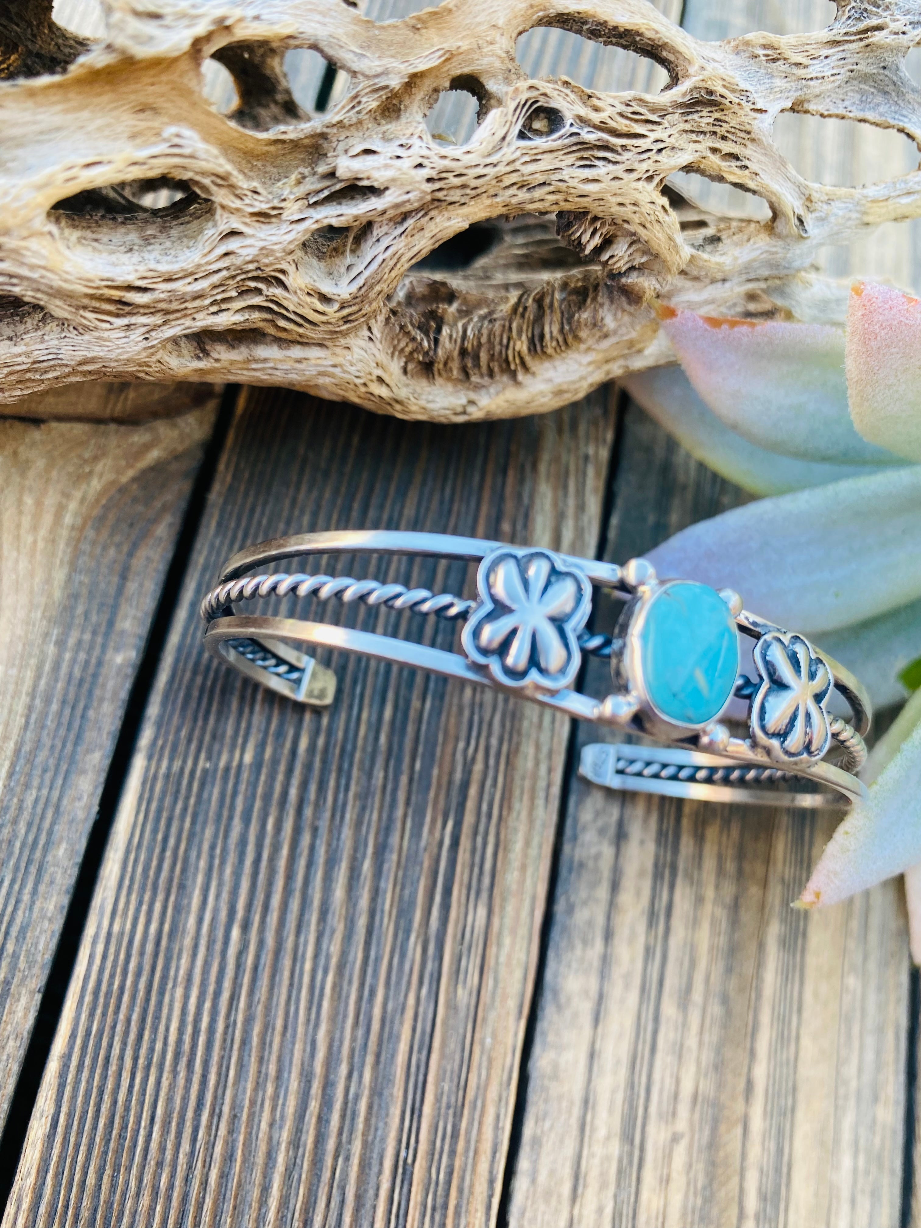 Navajo Sterling Cuff & Kingman Turquoise Cuff Bracelet