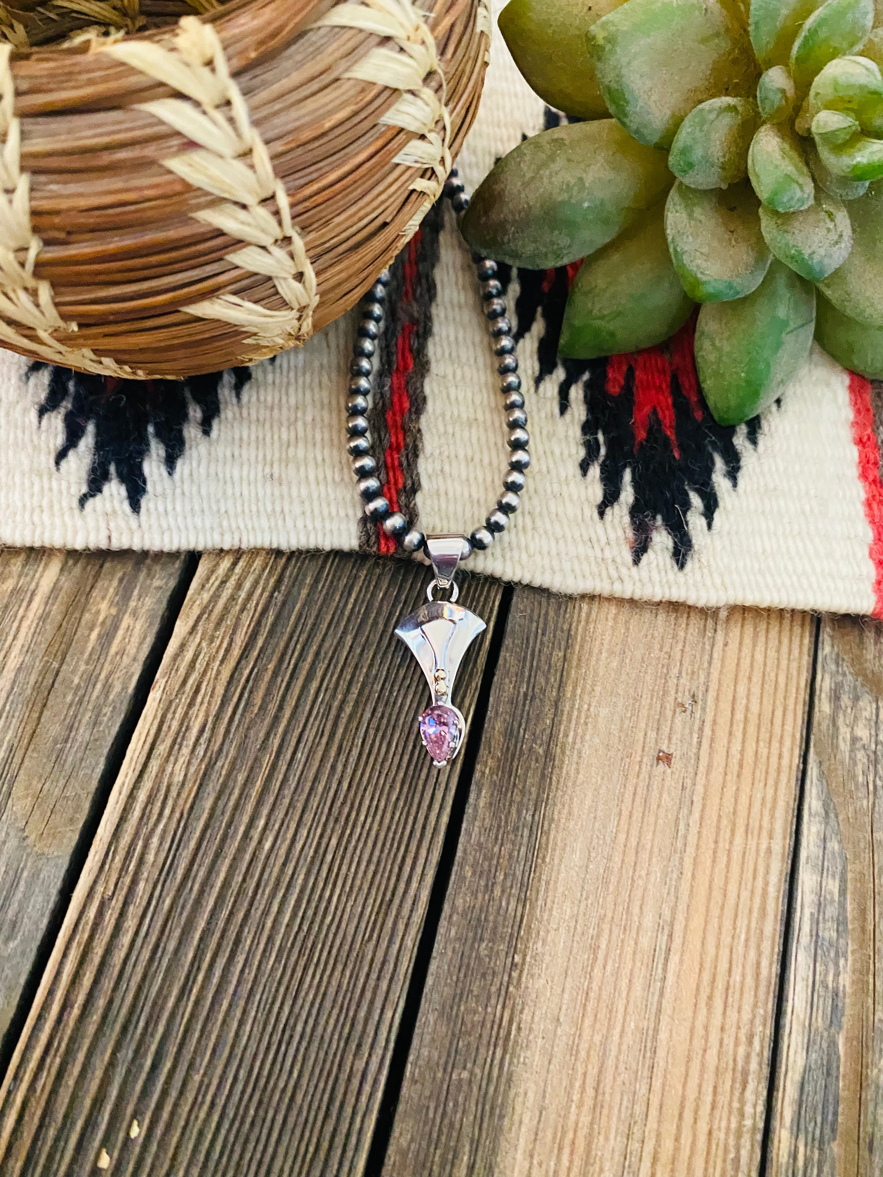 Navajo Pink Fluorite & Sterling Silver Pendant