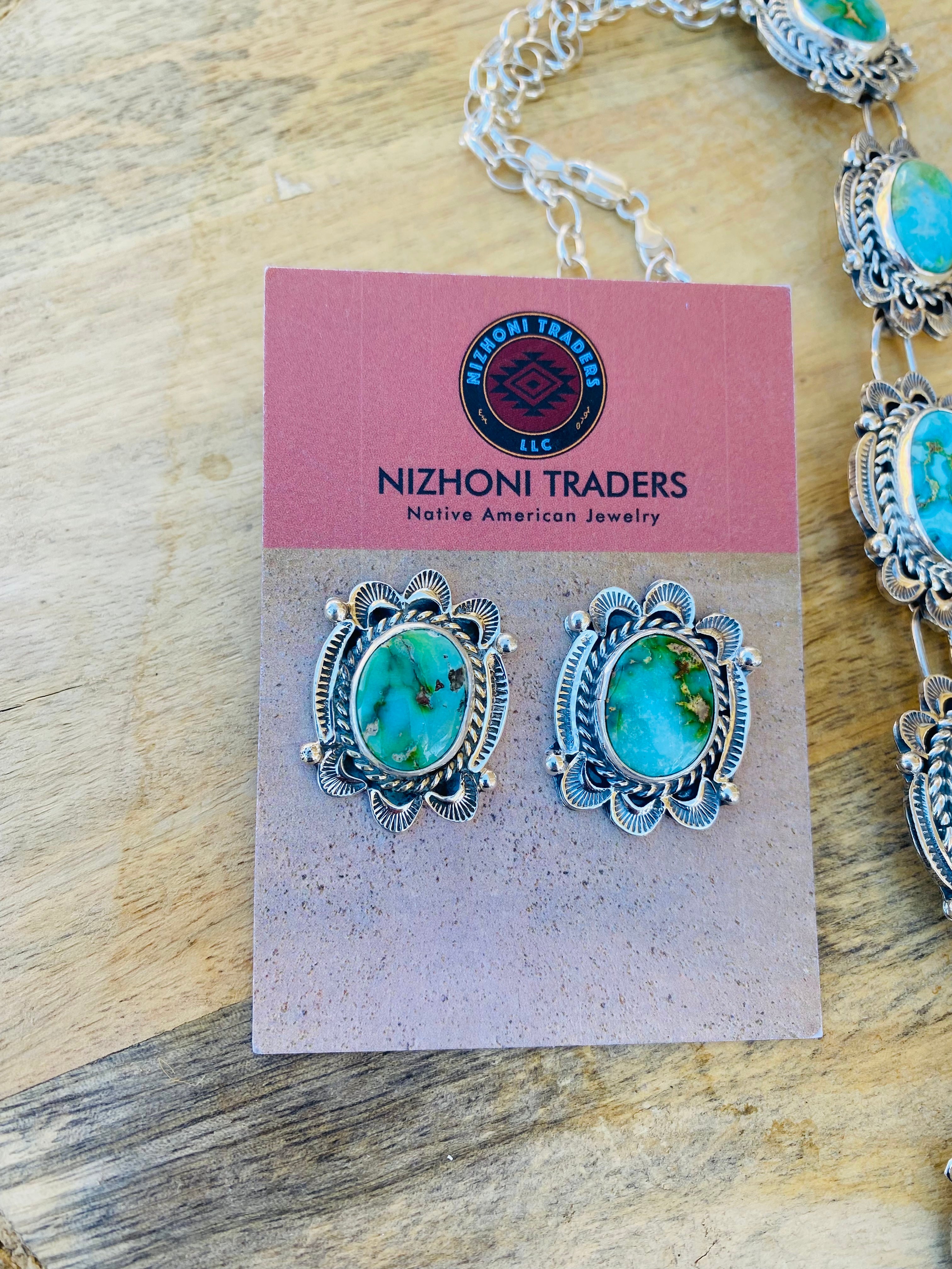 Navajo Sterling Silver & Sonoran Mountain Turquoise Necklace Set