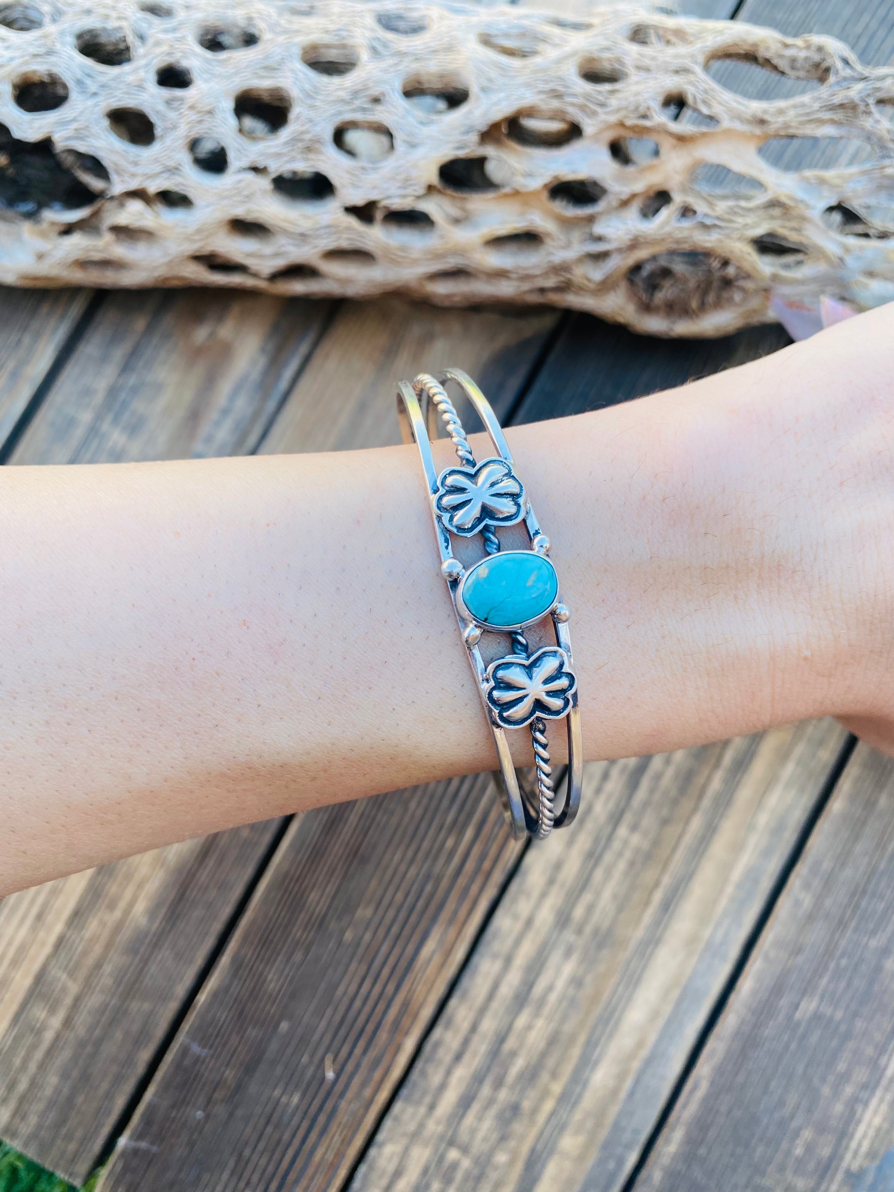 Navajo Sterling Cuff & Kingman Turquoise Cuff Bracelet