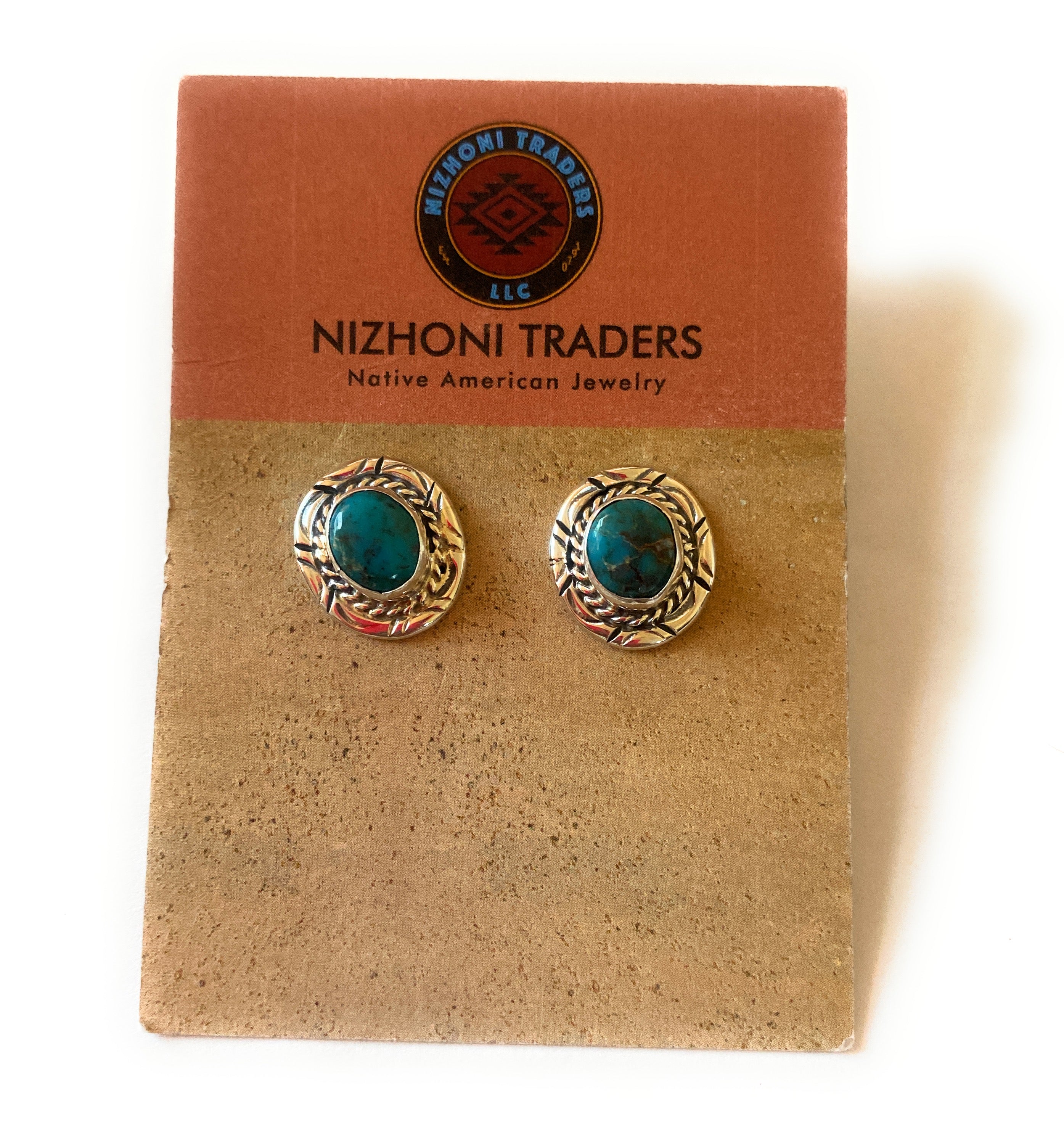 Navajo Kingman Turquoise & Sterling Silver Post Earrings Signed