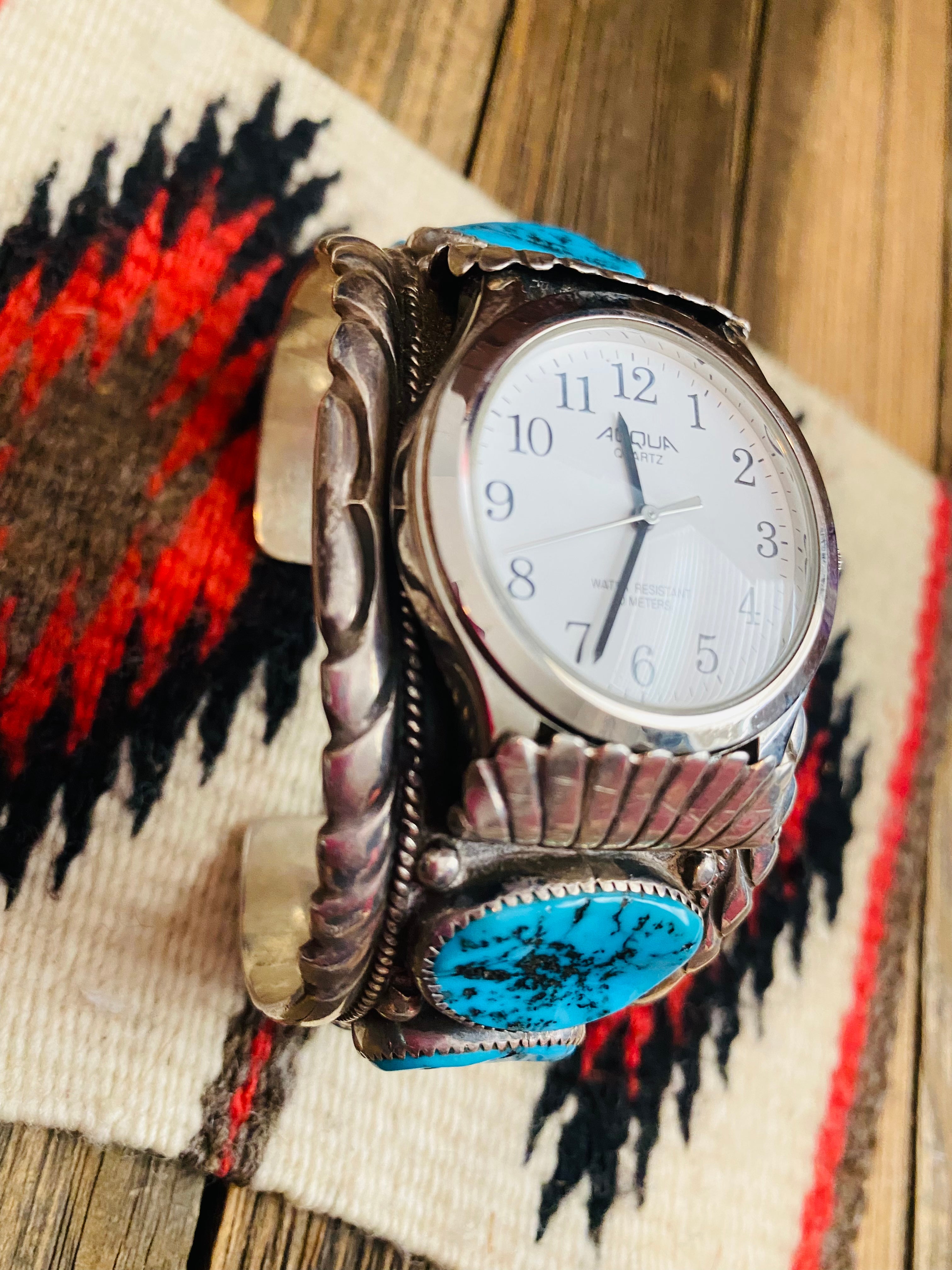 Old Pawn Vintage Navajo Turquoise & Sterling Silver Watch Cuff