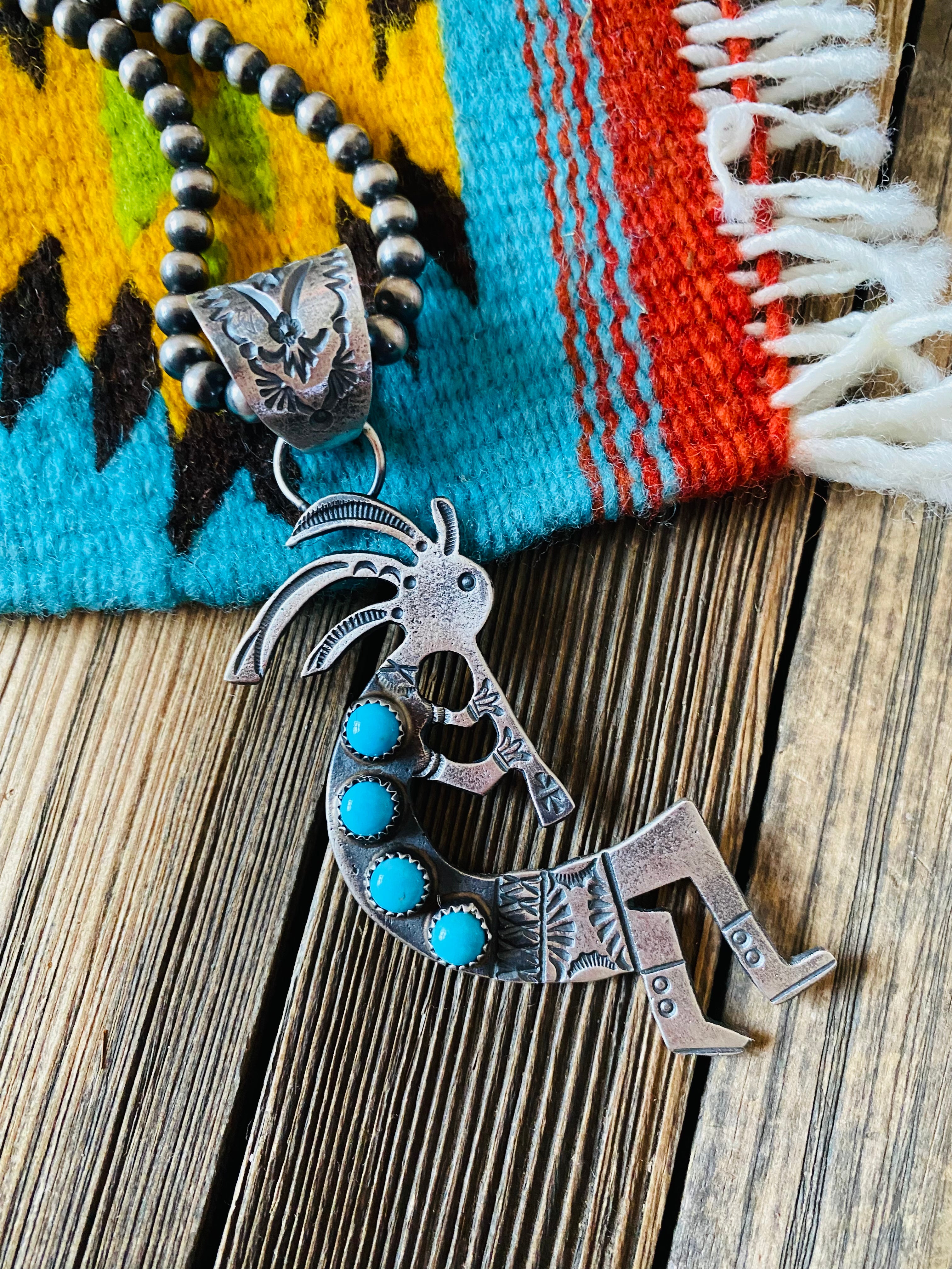 Navajo Turquoise & Sterling Silver Kokopelli Pendant by Kevin Billah