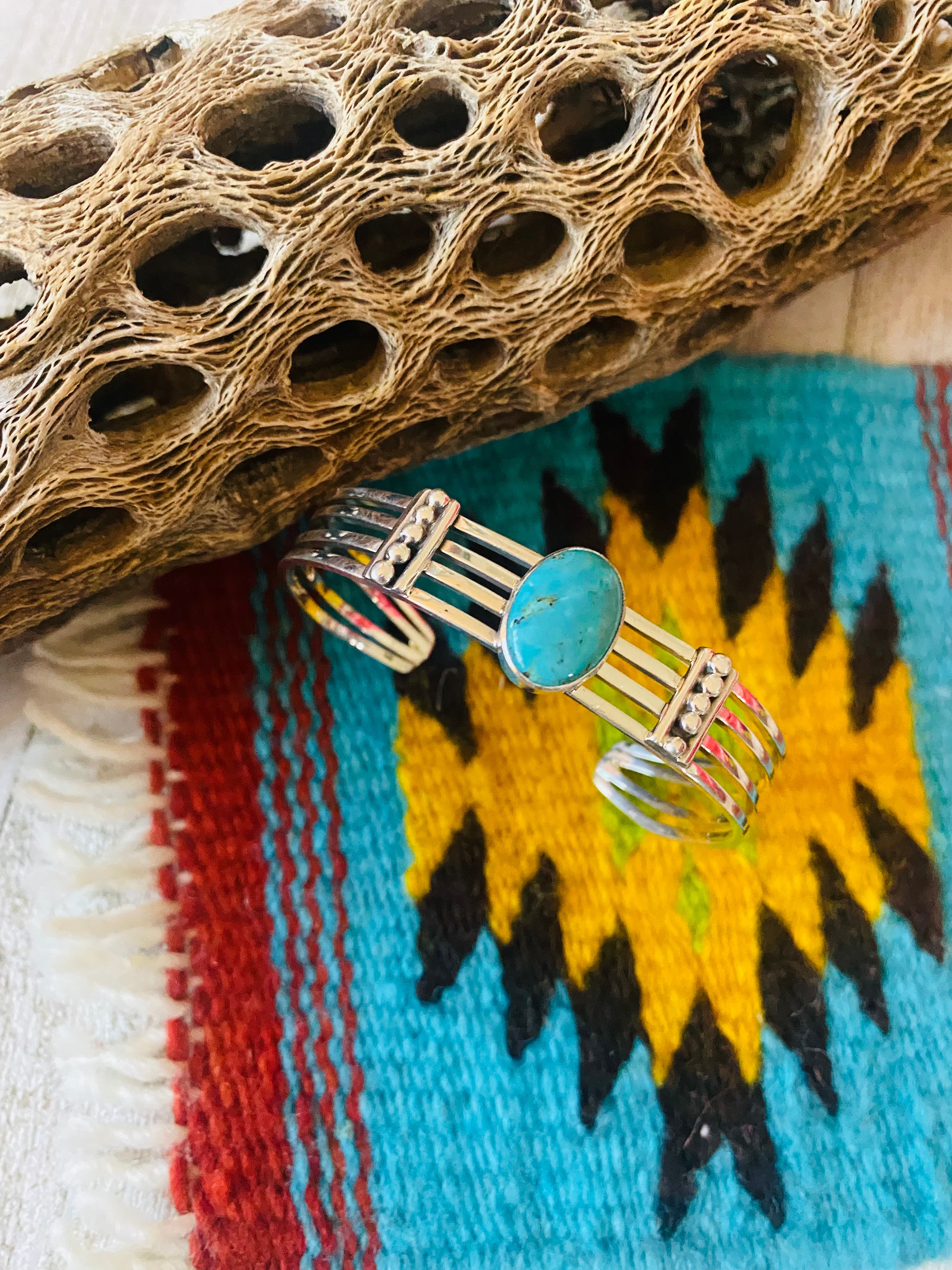 Navajo Sterling Silver & Kingman Turquoise Cuff Bracelet