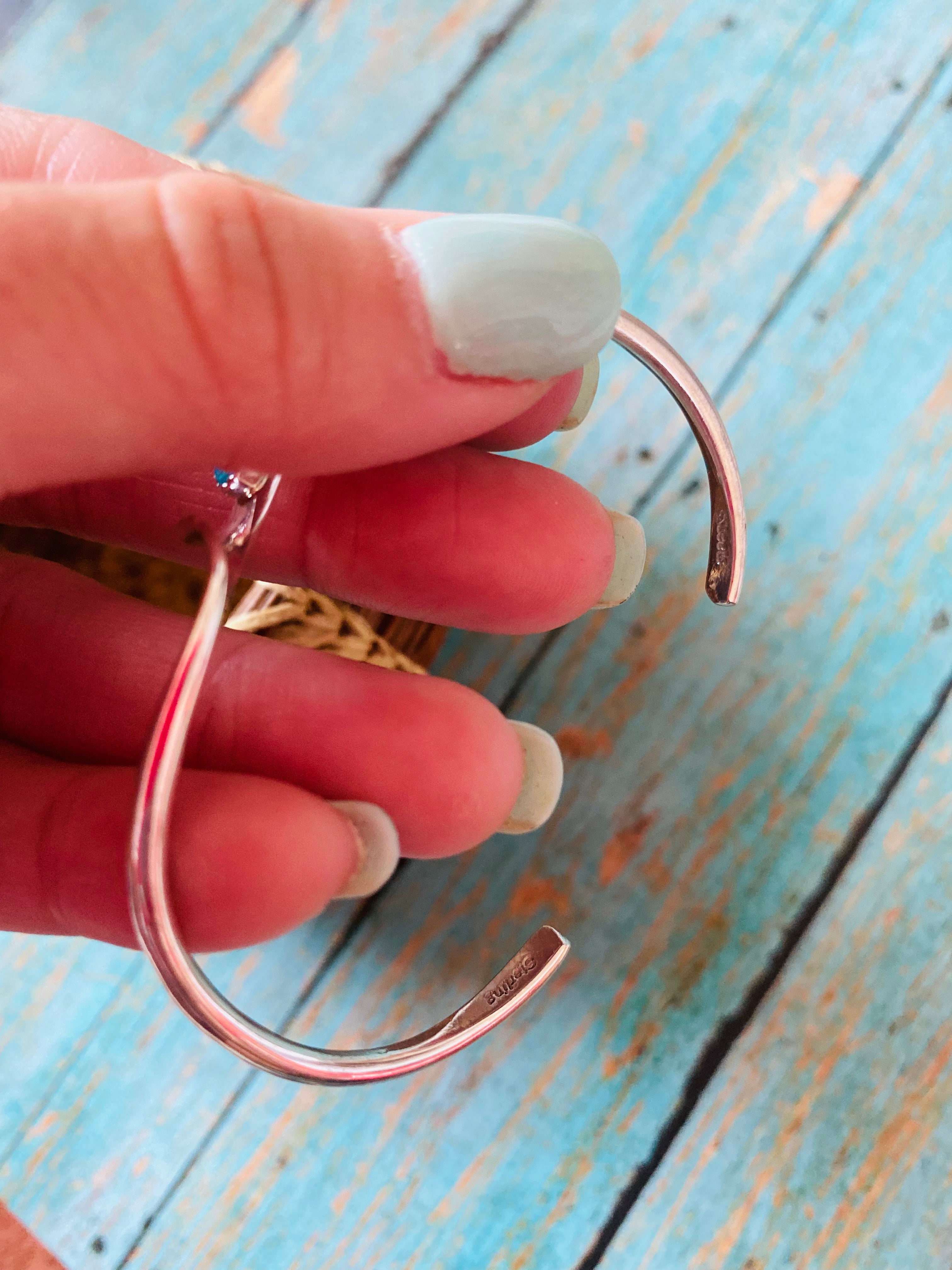 Navajo Sterling Silver Twist & Kingman Turquoise Stacker Cuff Bracelet