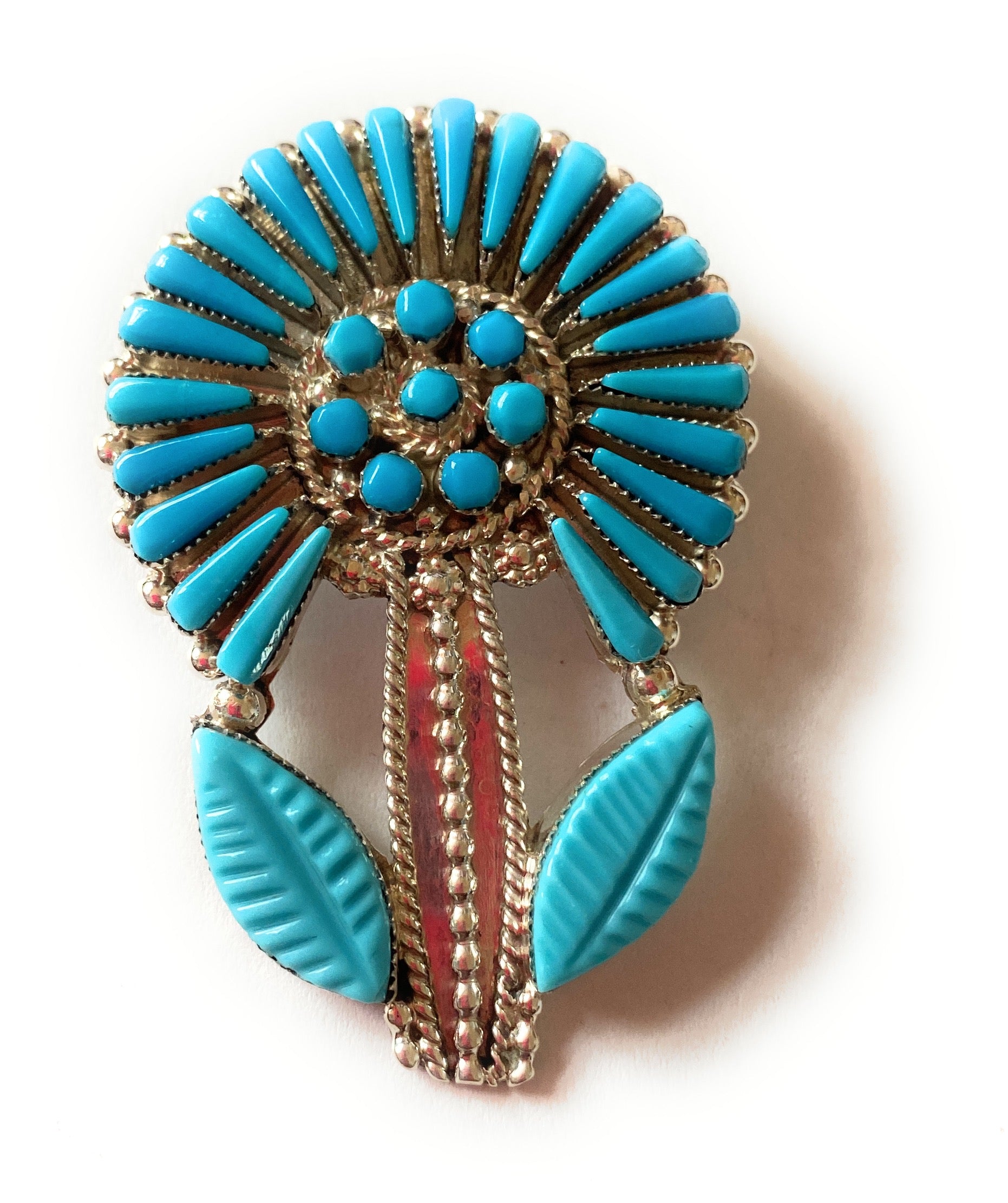 Zuni Sterling Silver & Turquoise Flower Pin/ Pendant