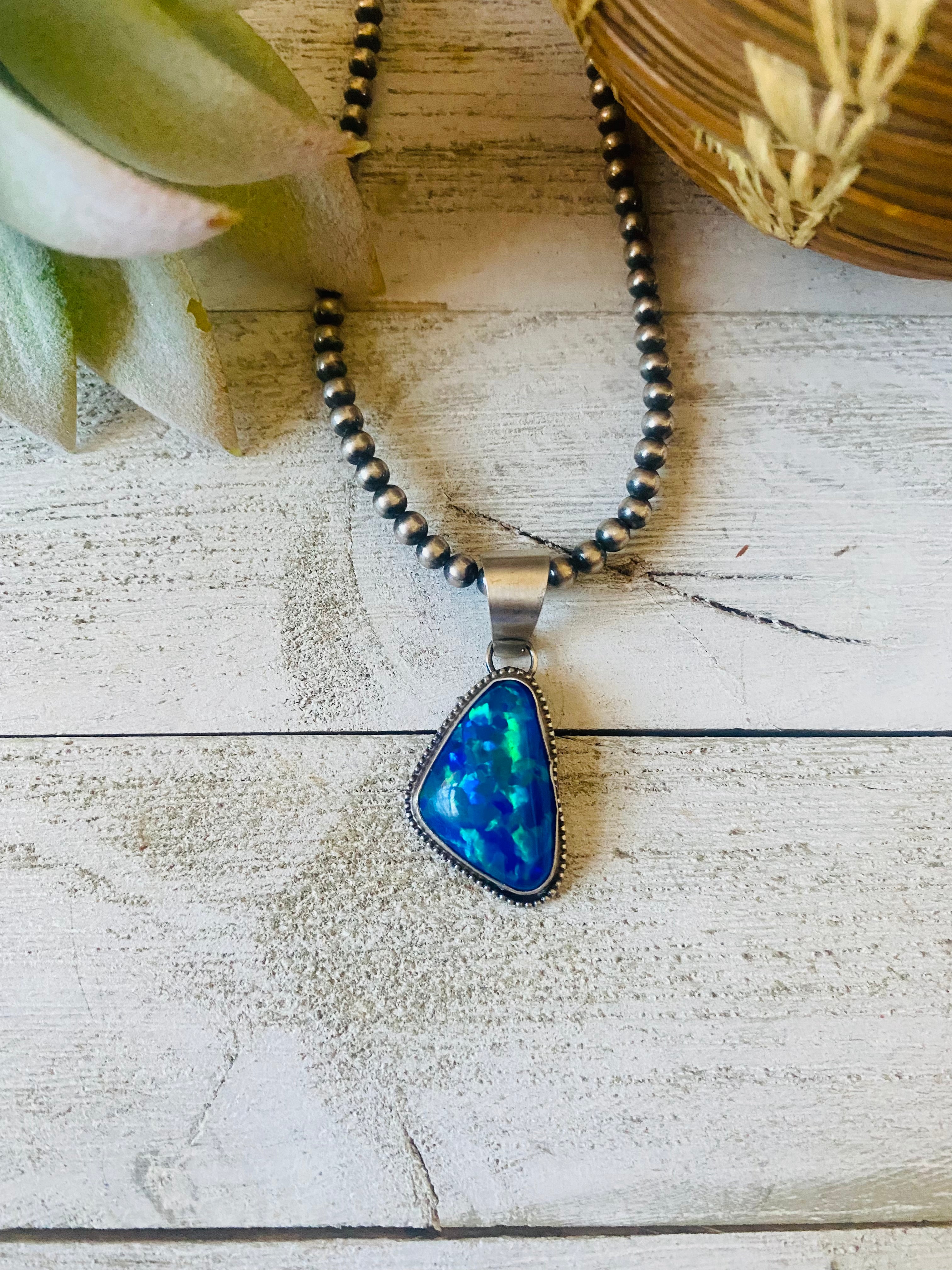 Navajo Sterling Silver & Blue Opal Pendant