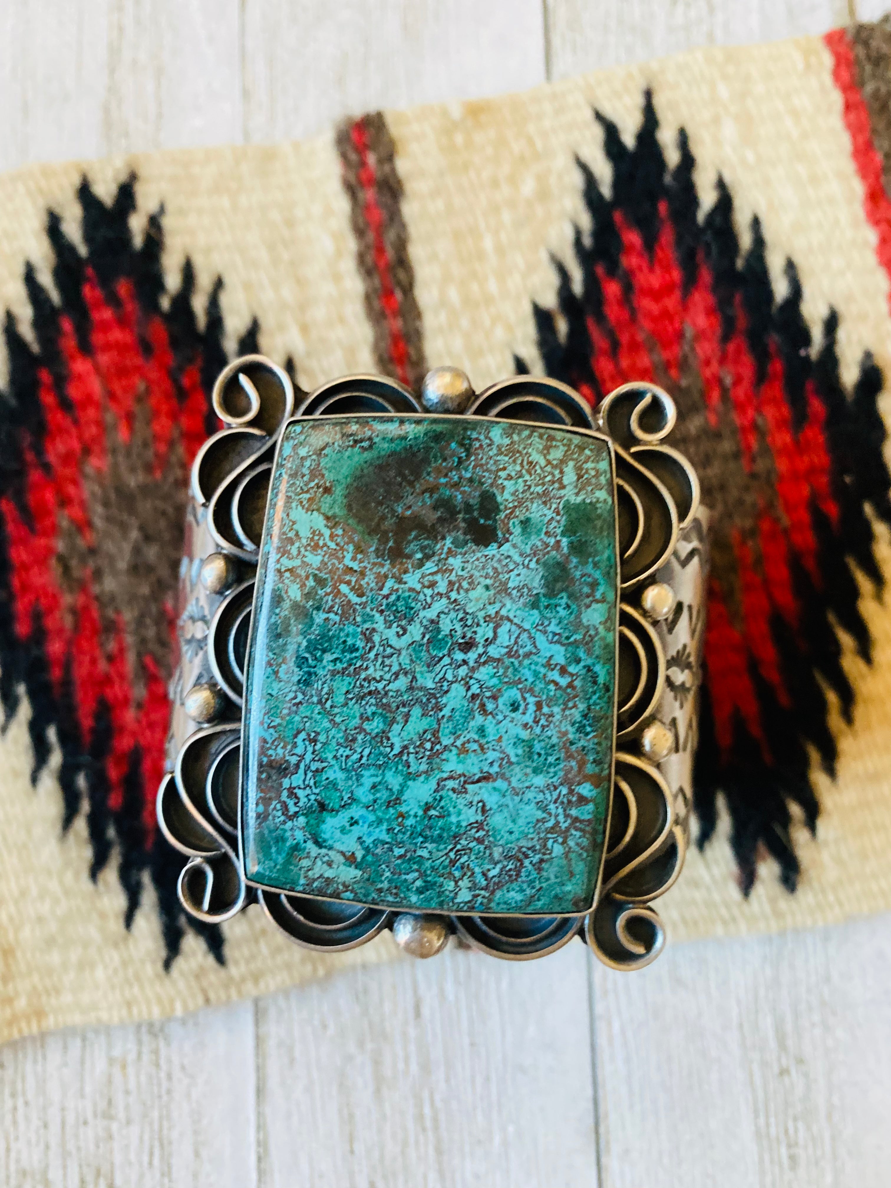 Navajo Tibetan Turquoise & Sterling Silver Cuff Bracelet Signed