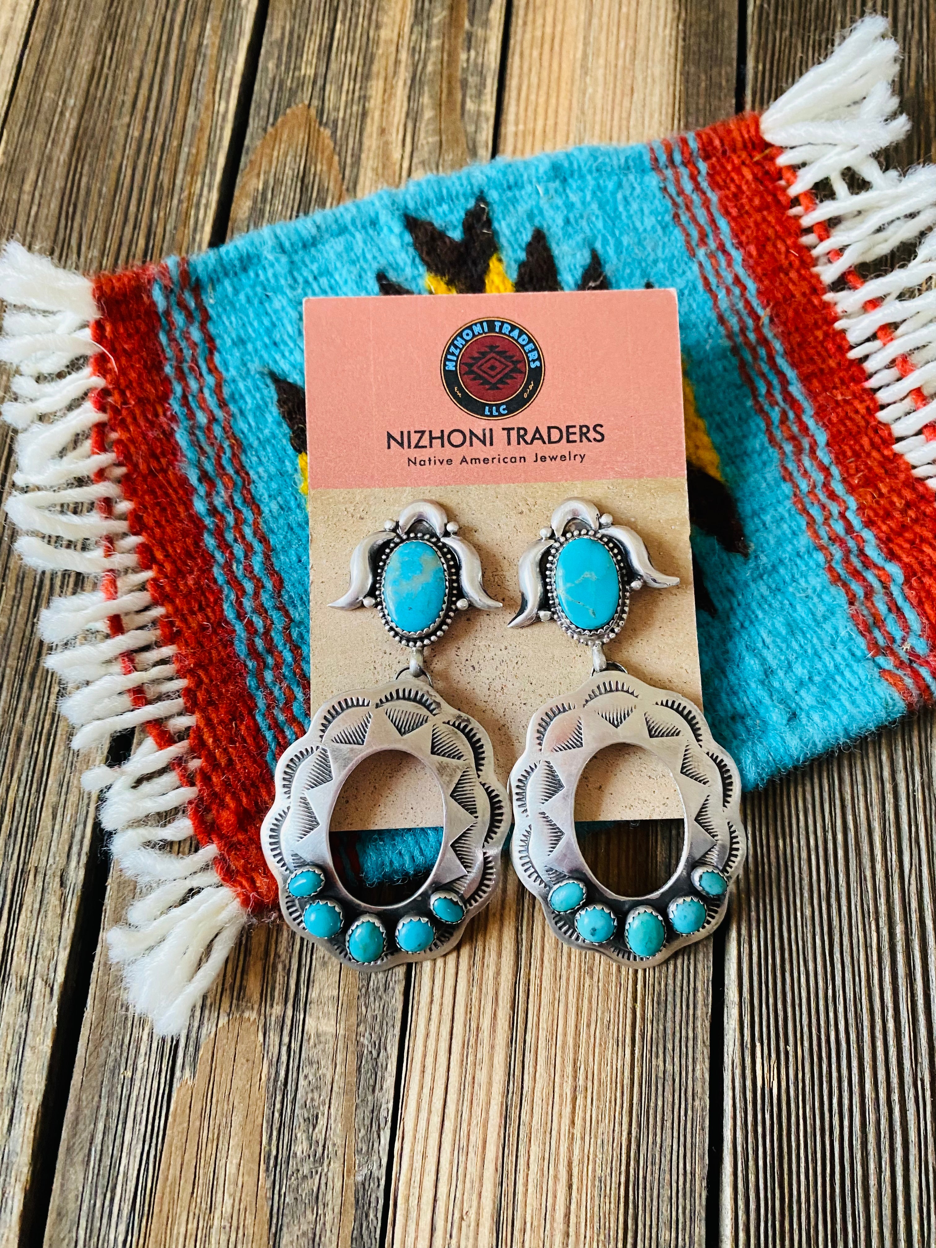 Navajo Turquoise & Sterling Silver Concho Dangle Earrings