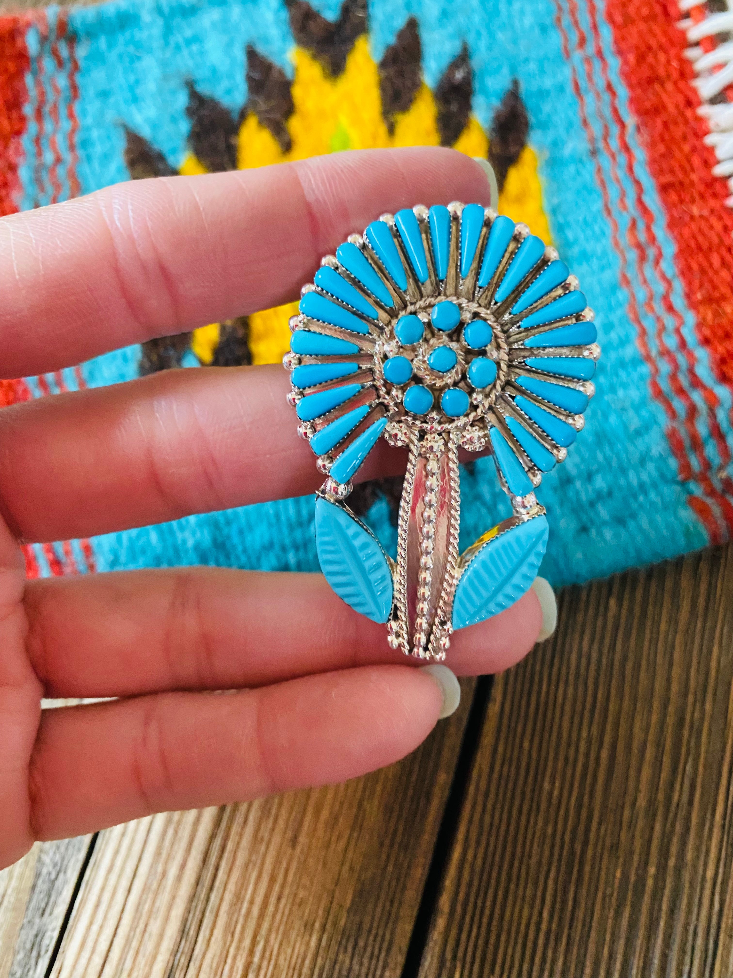 Zuni Sterling Silver & Turquoise Flower Pin/ Pendant