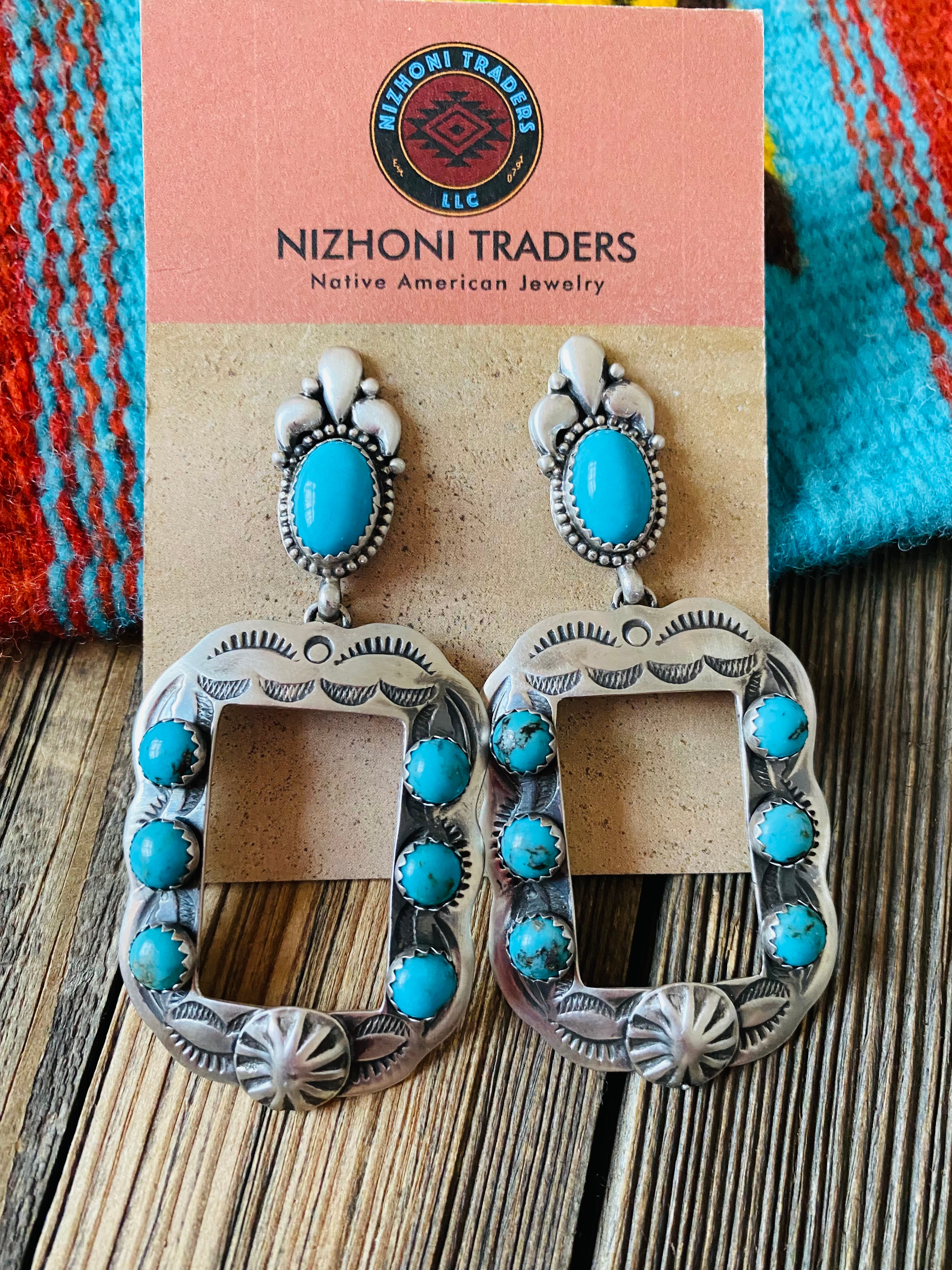 Navajo Turquoise & Sterling Silver Concho Dangle Earrings