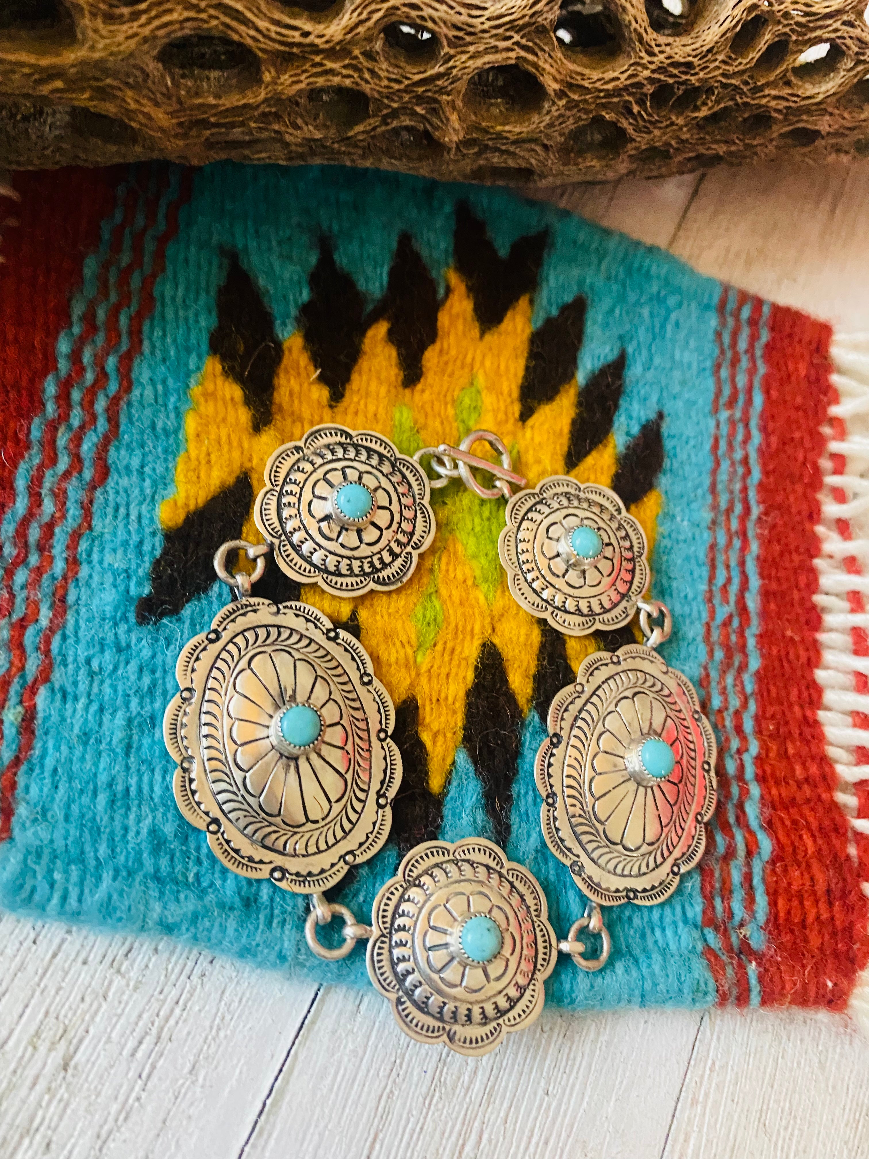 Navajo Turquoise & Sterling Silver Concho Link Bracelet