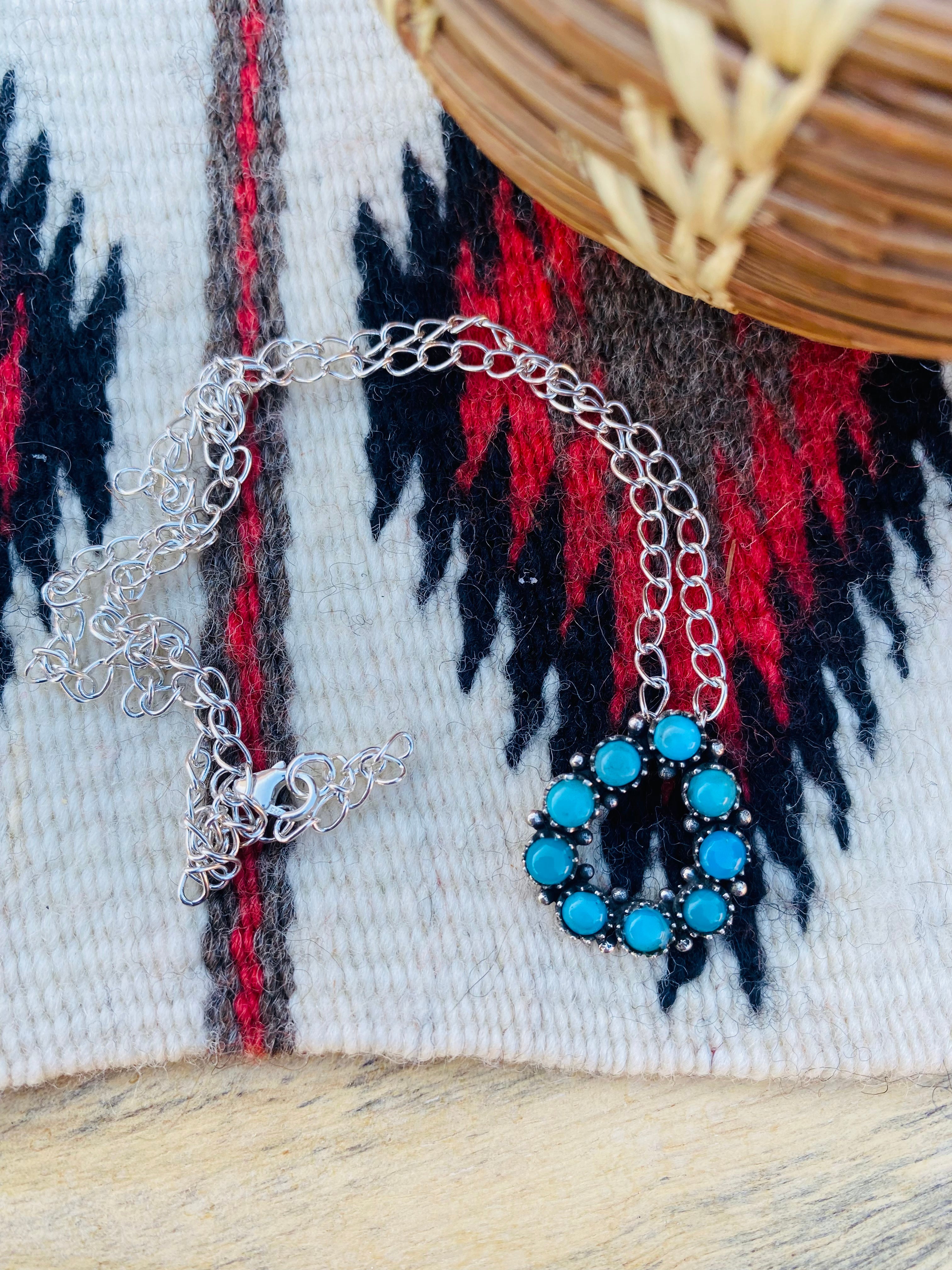 Navajo Sterling Silver & Turquoise Cluster Necklace