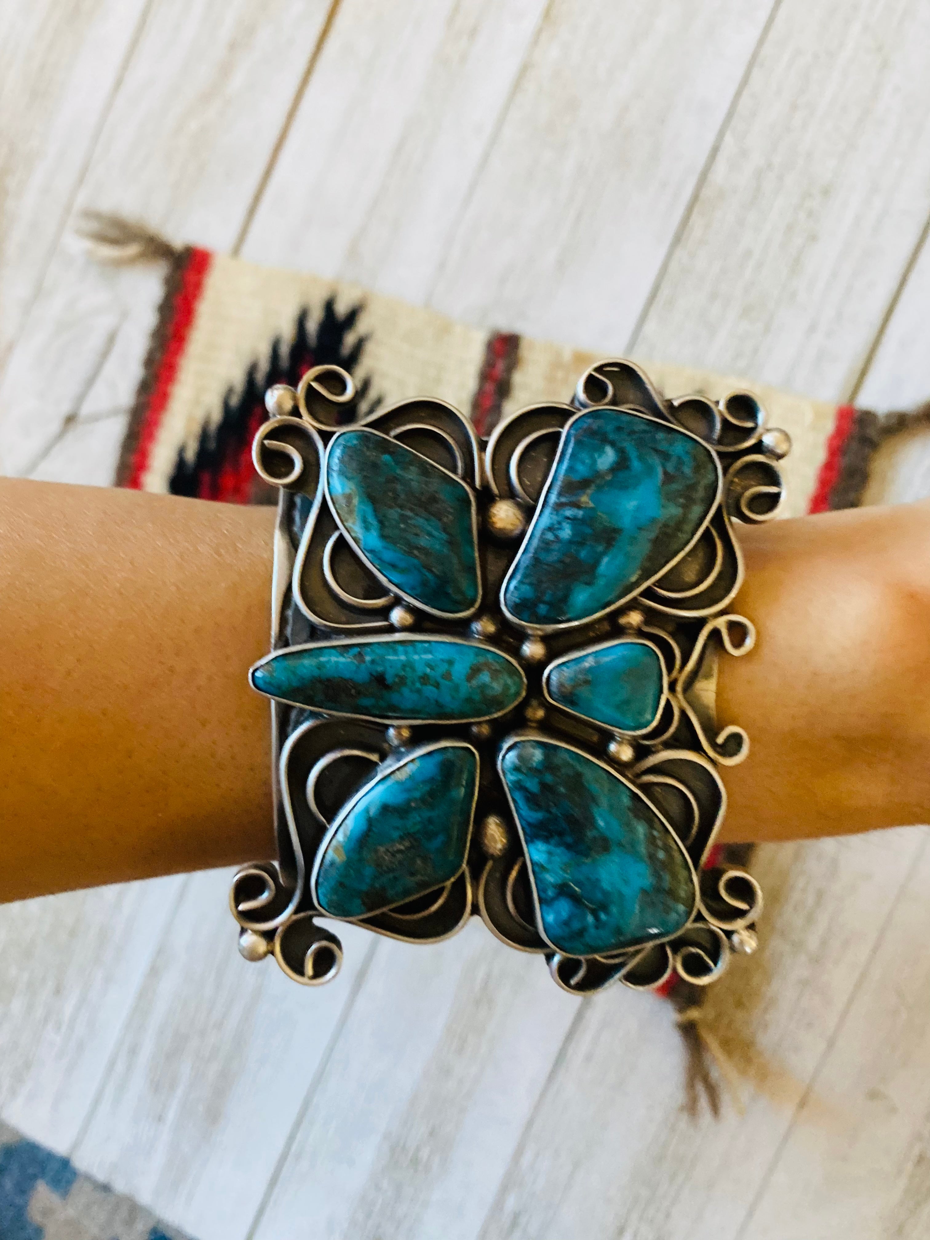 Chimney Butte Kingman Turquoise & Sterling Silver Butterfly Cuff Bracelet Signed