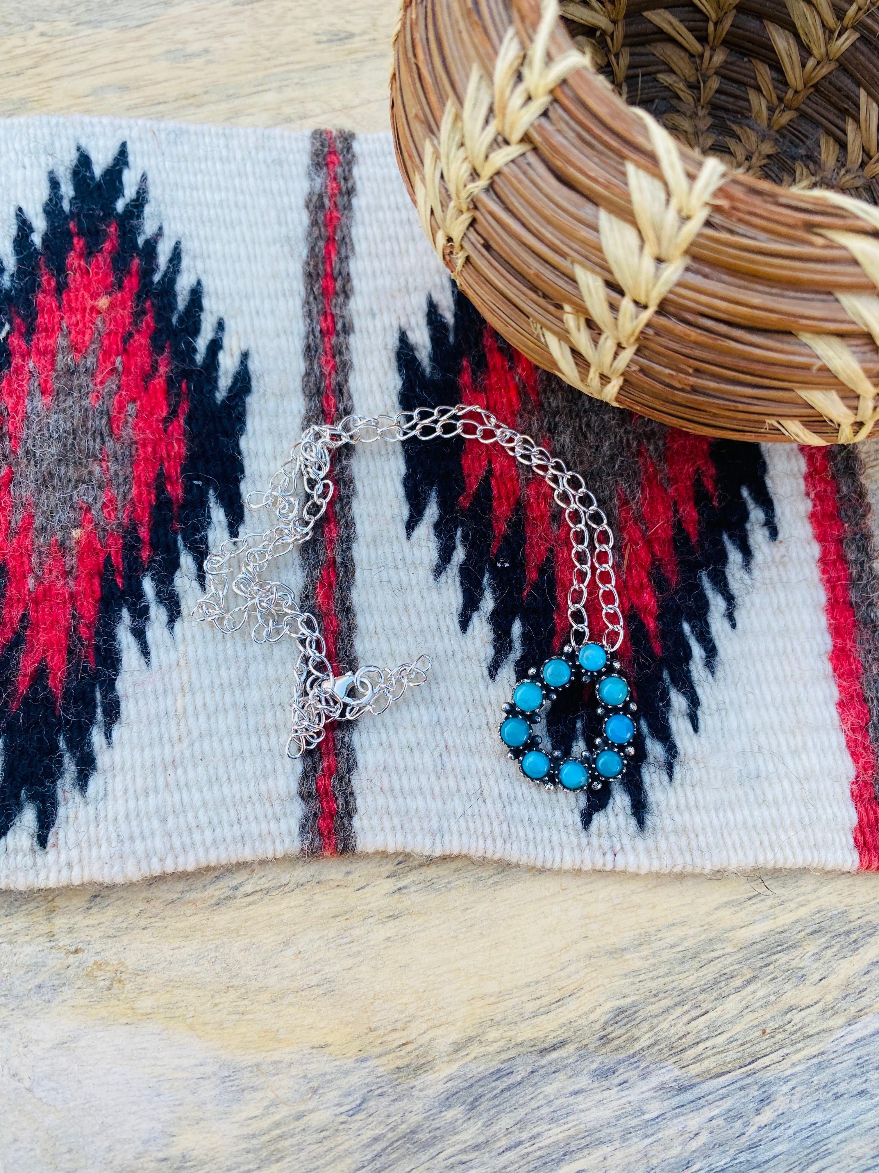 Navajo Sterling Silver & Turquoise Cluster Necklace