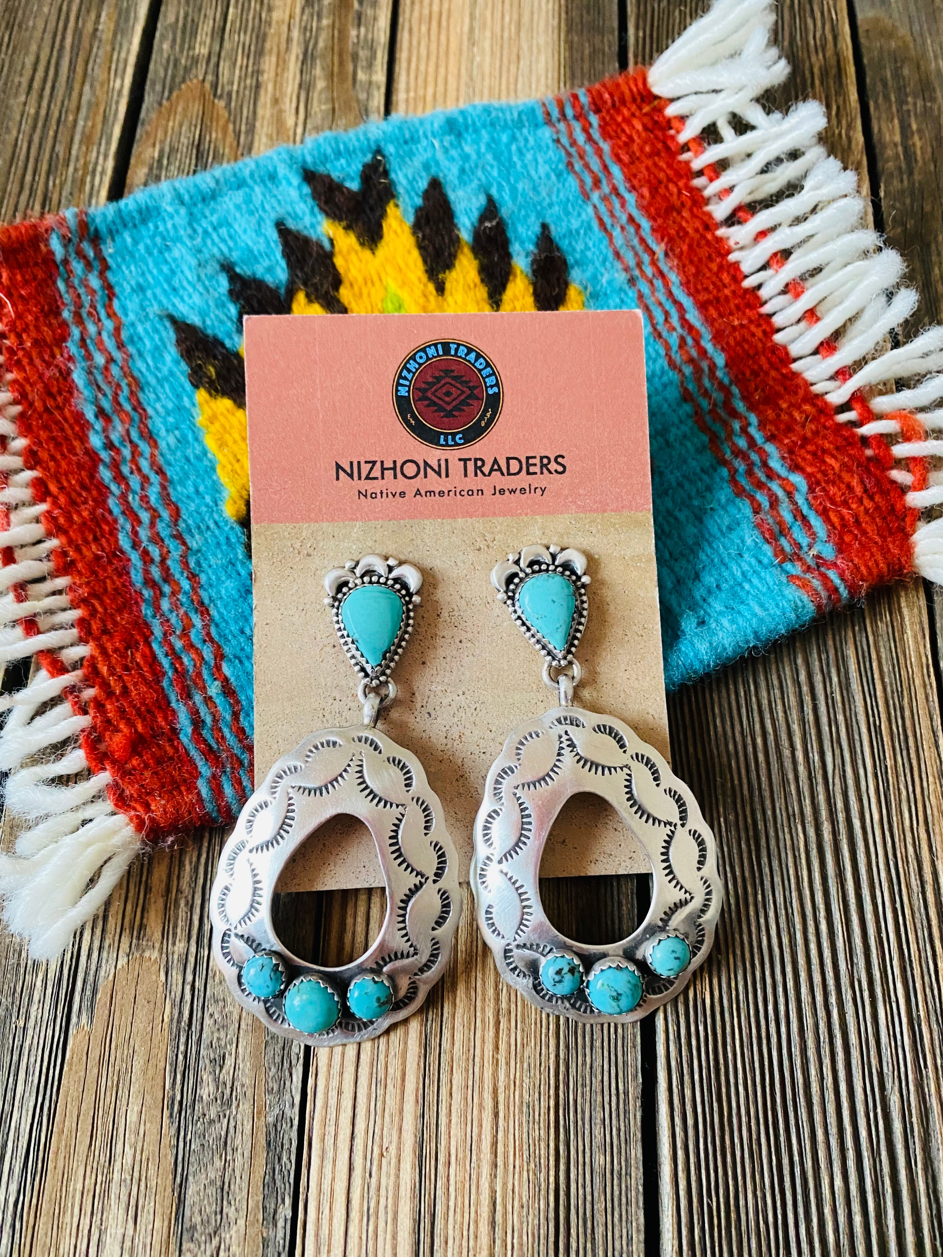 Navajo Turquoise & Sterling Silver Concho Dangle Earrings