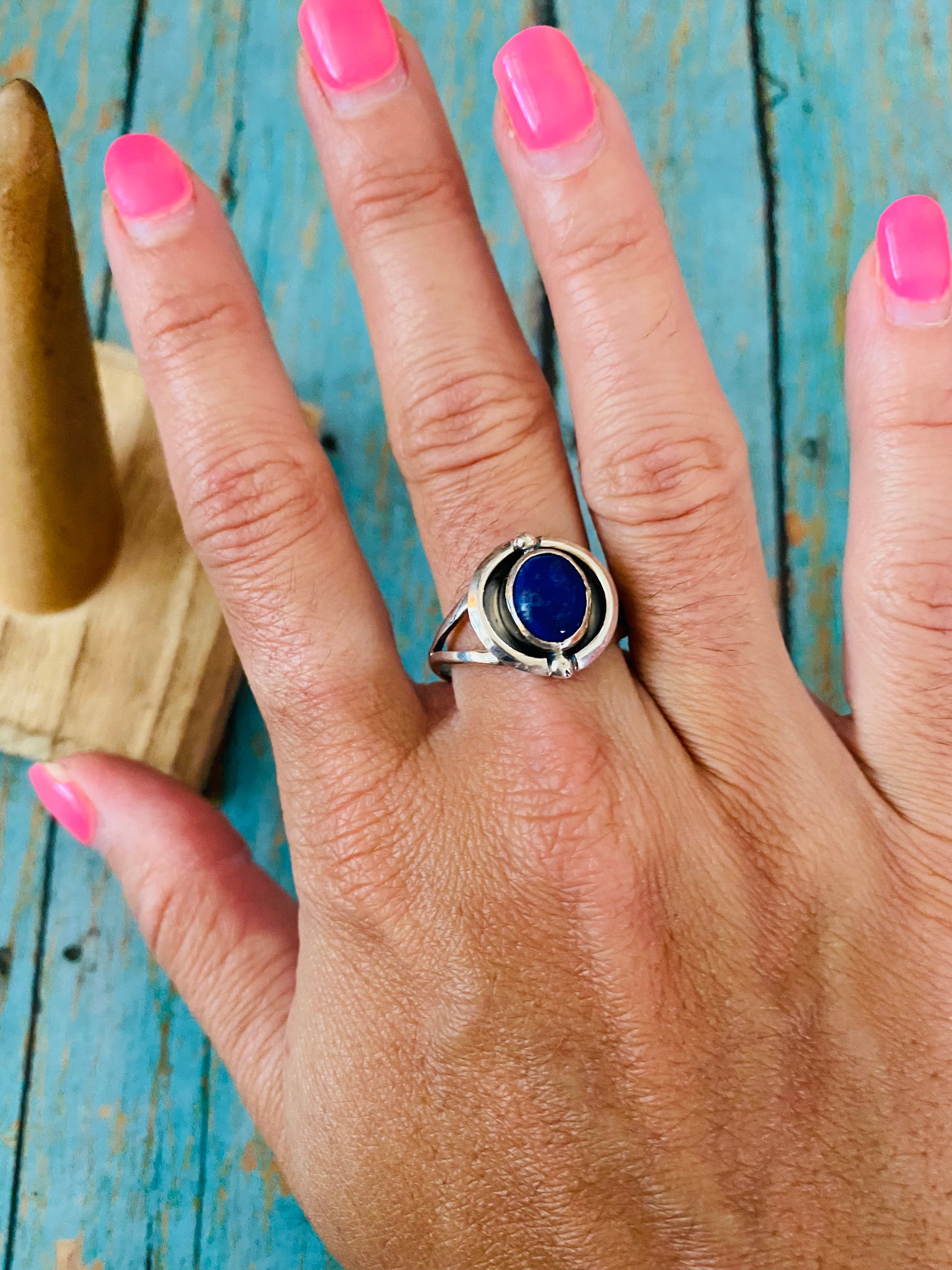 Navajo Sterling Silver & Lapis Ring Size 8.75