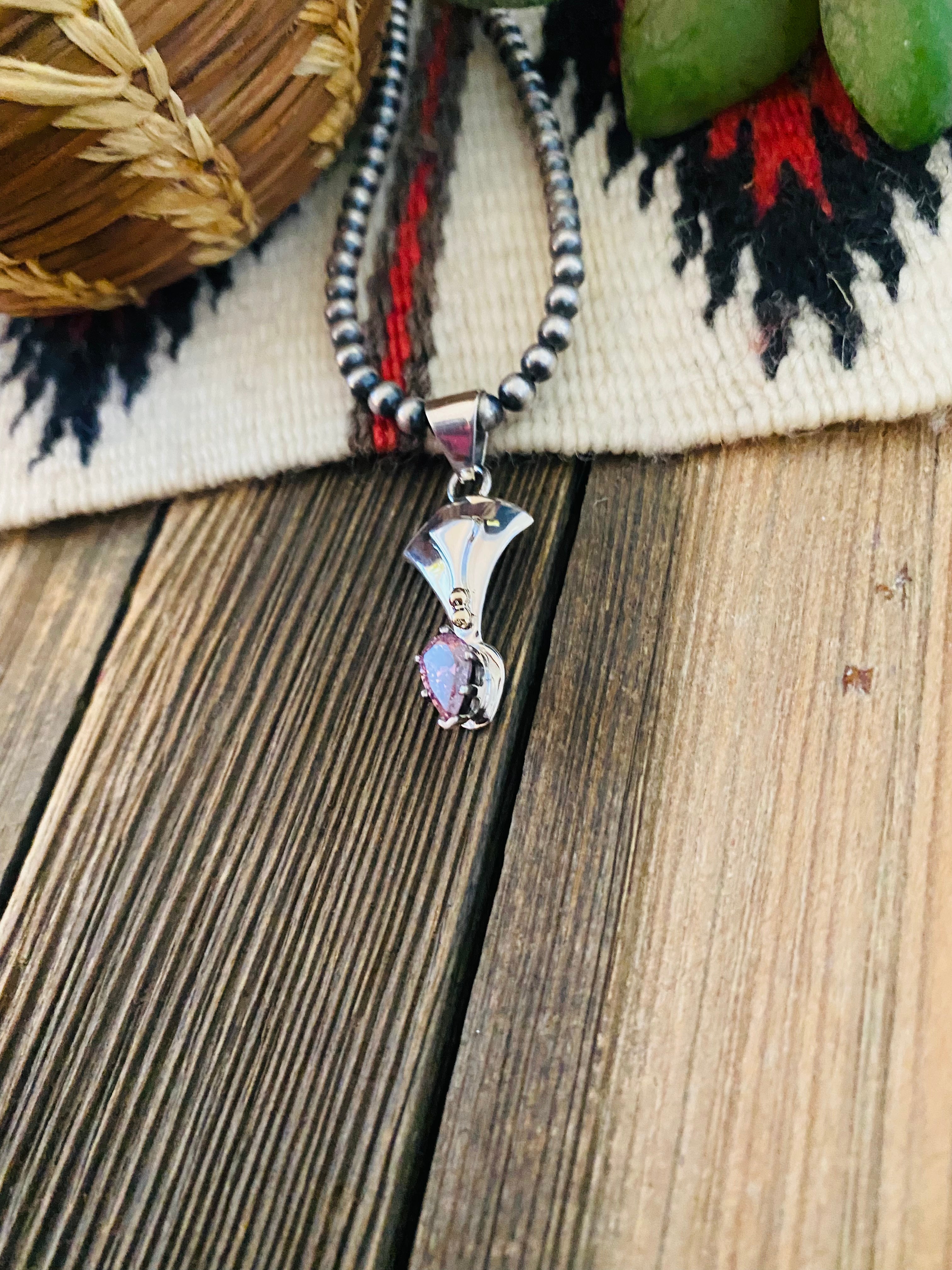 Navajo Pink Fluorite & Sterling Silver Pendant