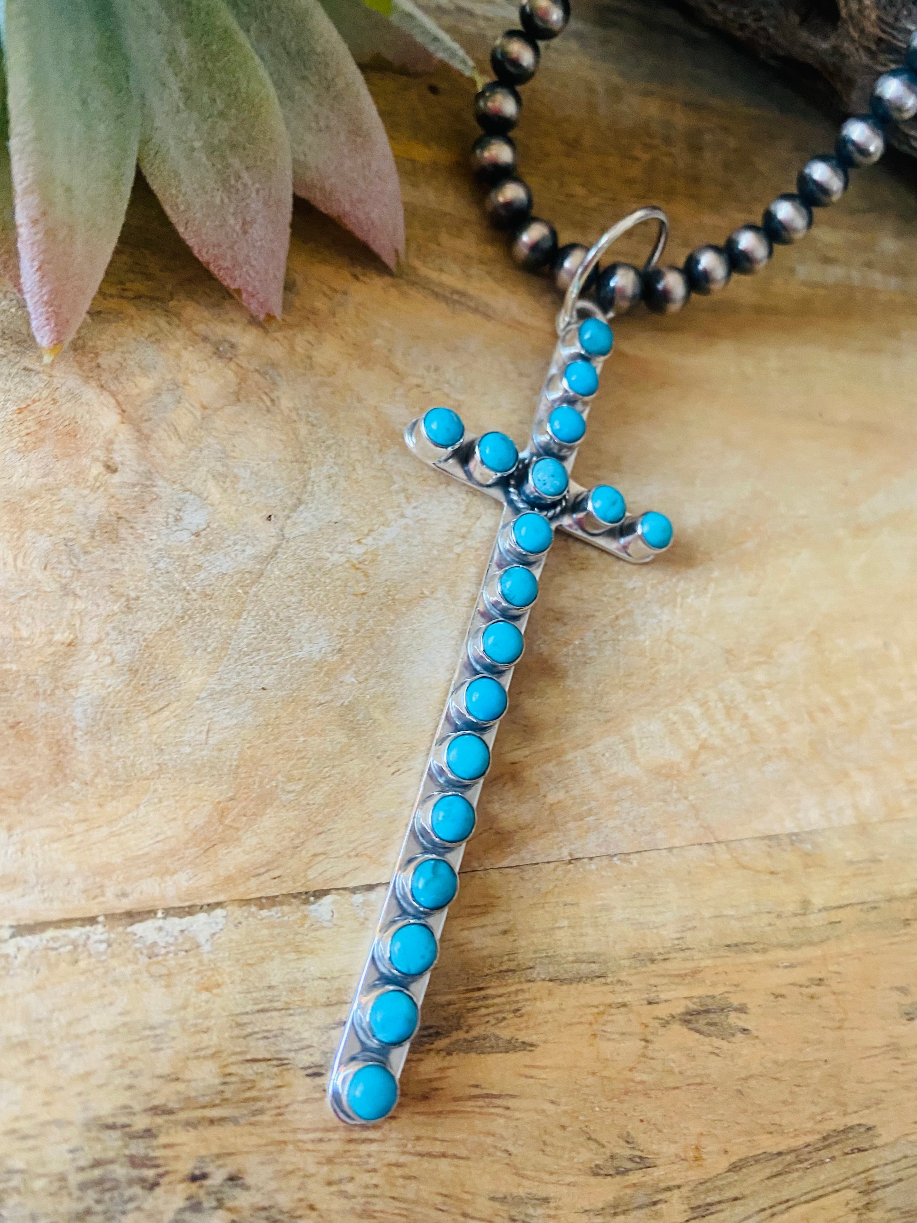 Beautiful Turquoise & Sterling Silver Cross Pendant