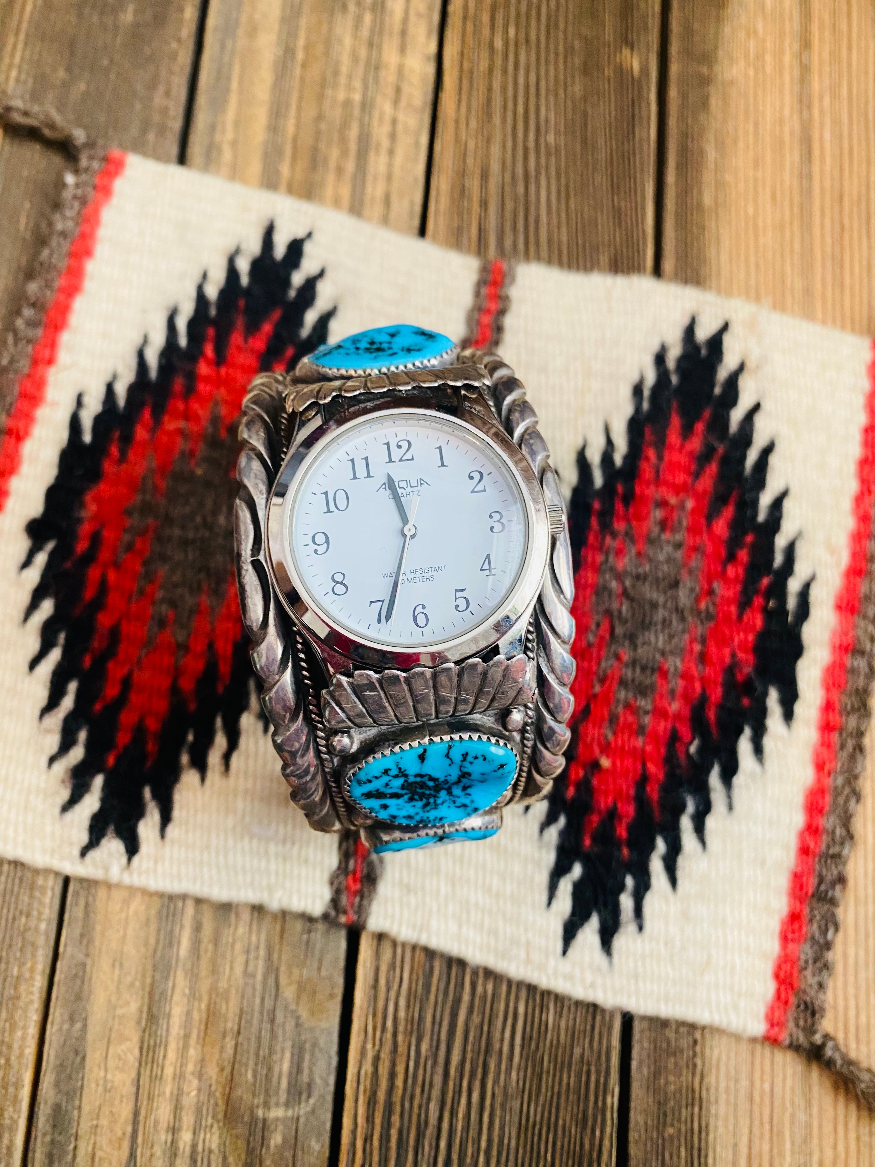 Old Pawn Vintage Navajo Turquoise & Sterling Silver Watch Cuff