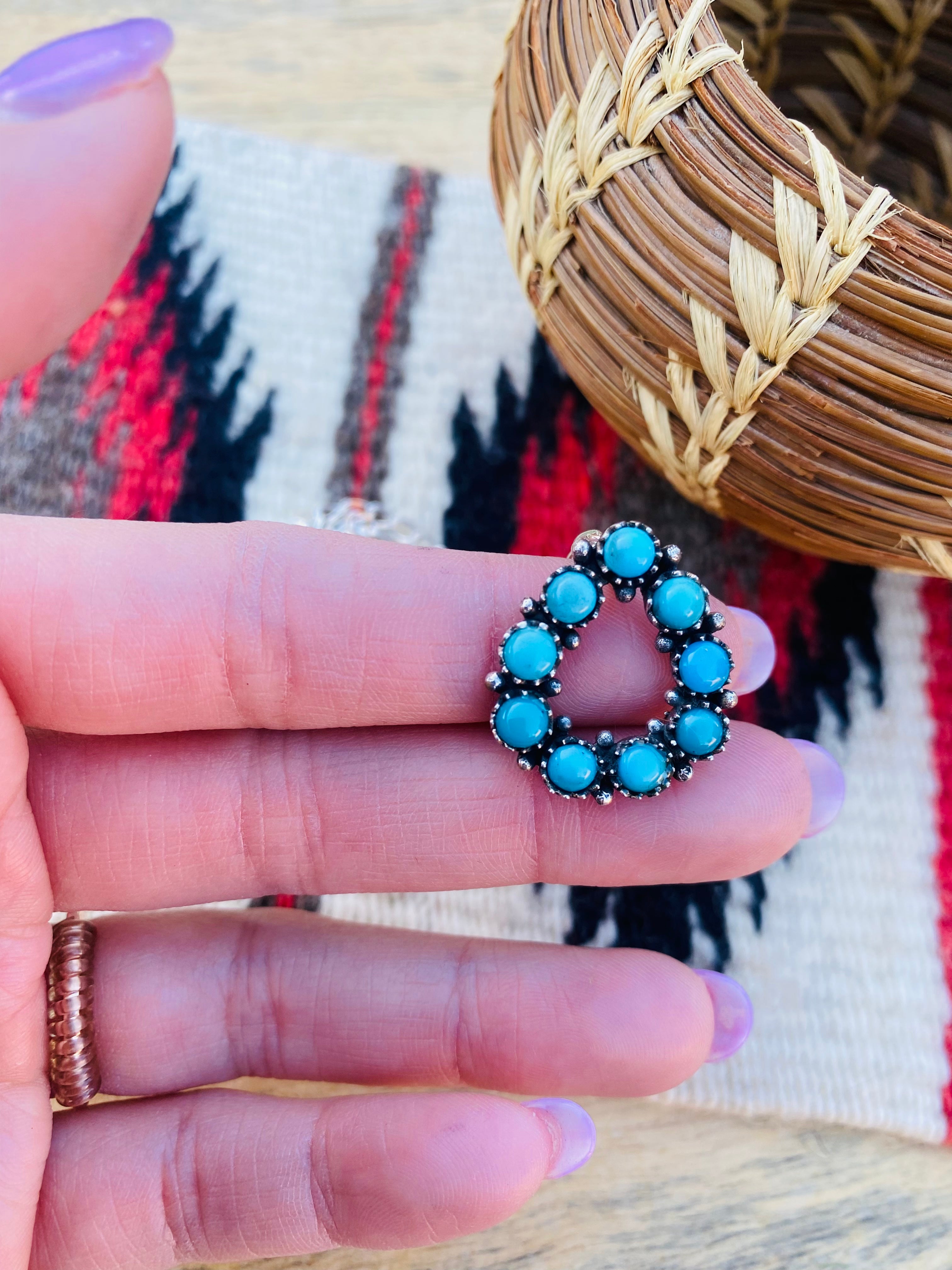 Navajo Sterling Silver & Turquoise Cluster Necklace