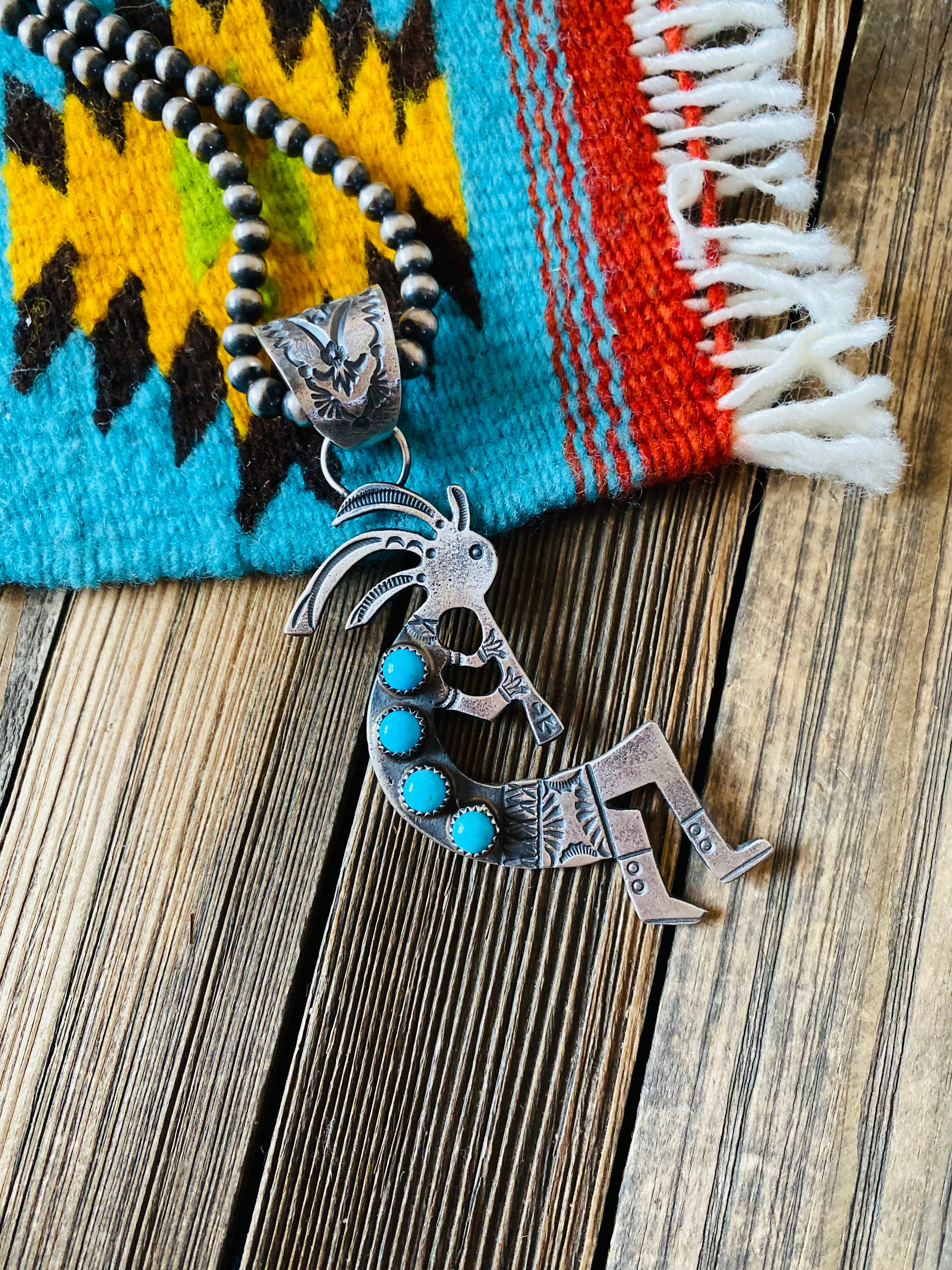 Navajo Turquoise & Sterling Silver Kokopelli Pendant by Kevin Billah