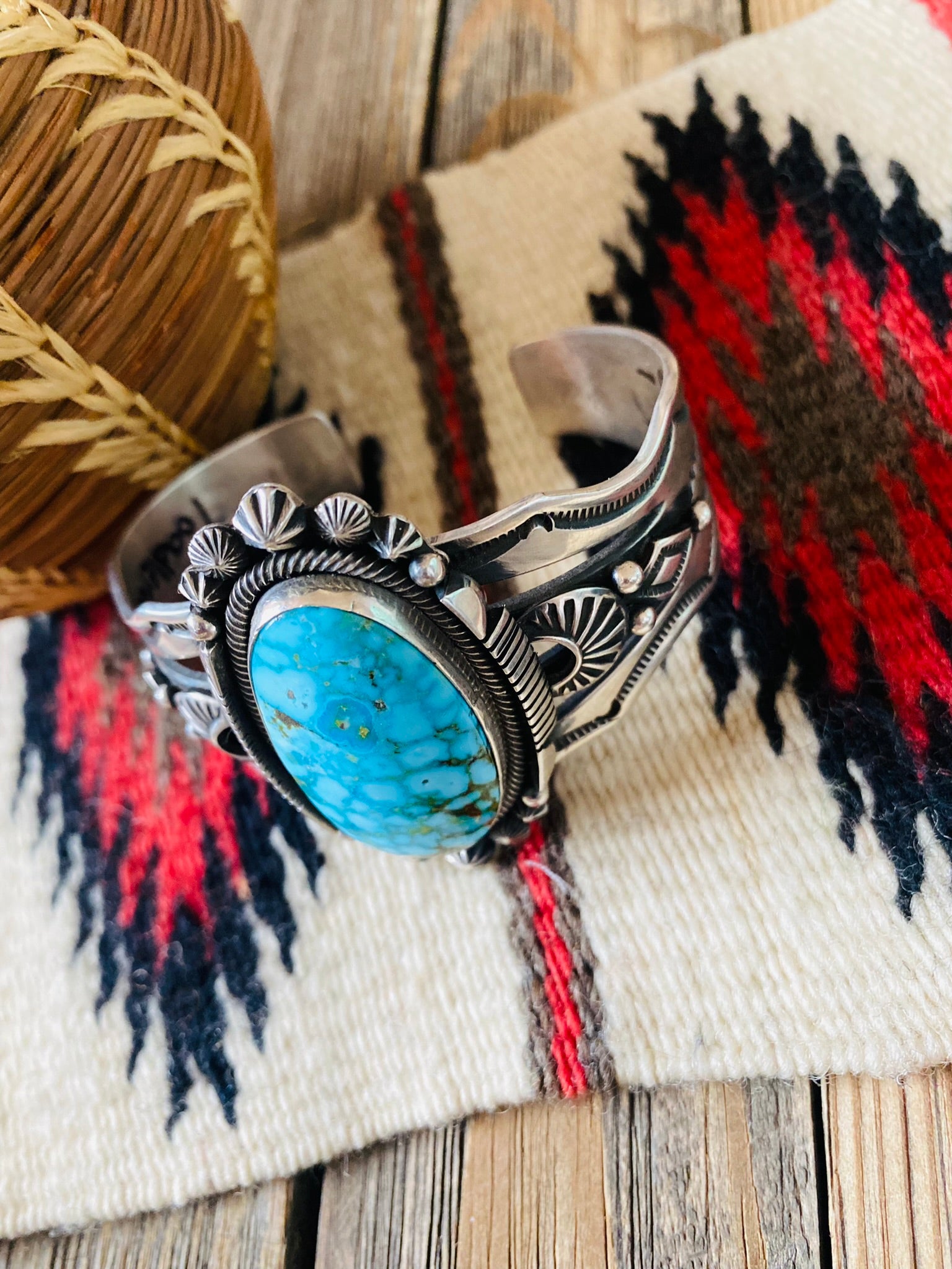 Navajo Kingman Web Turquoise & Sterling Silver Cuff Bracelet By Aaron Toadlena