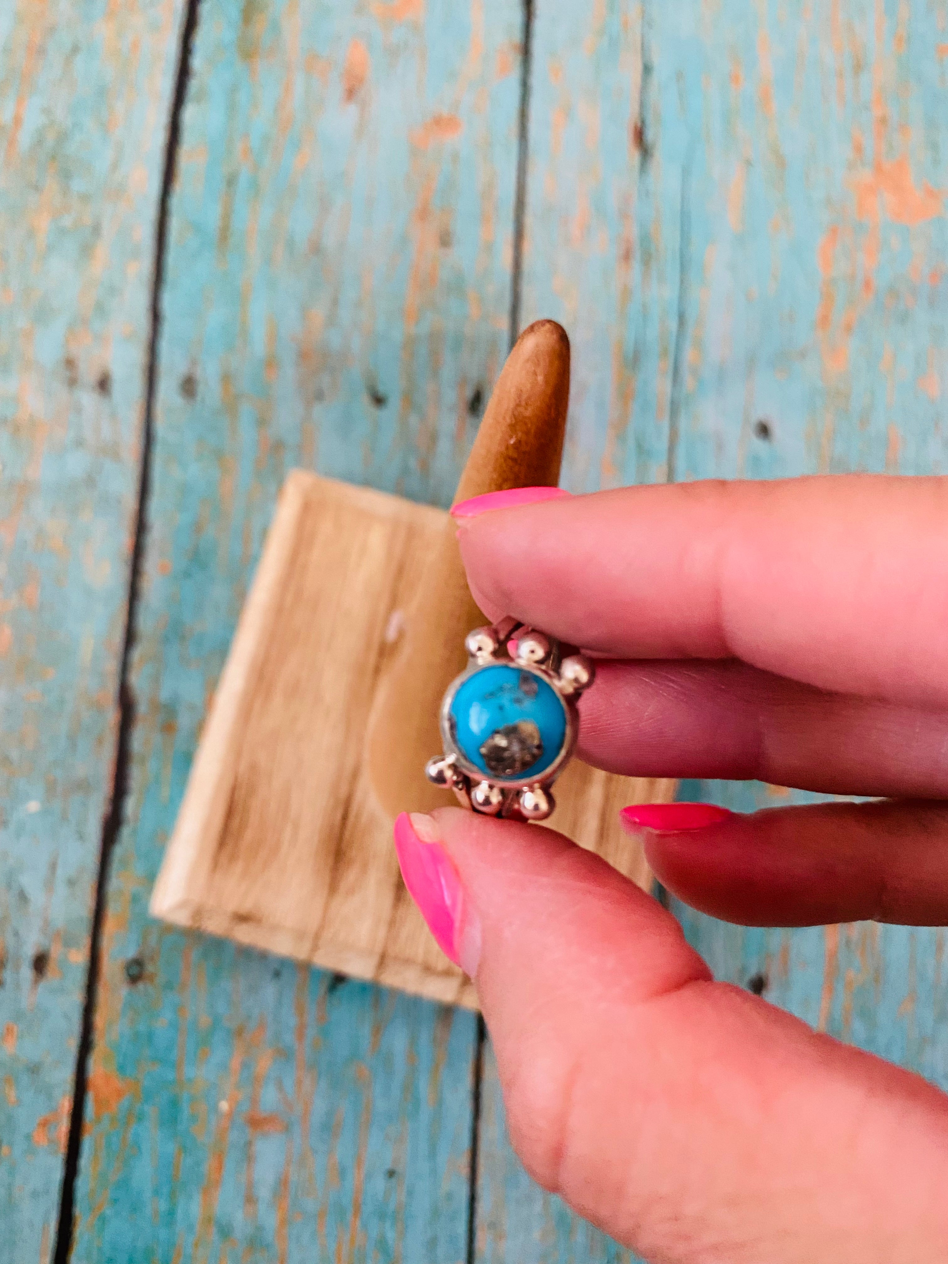 Navajo Morenci Turquoise & Sterling Silver Ring Size 6