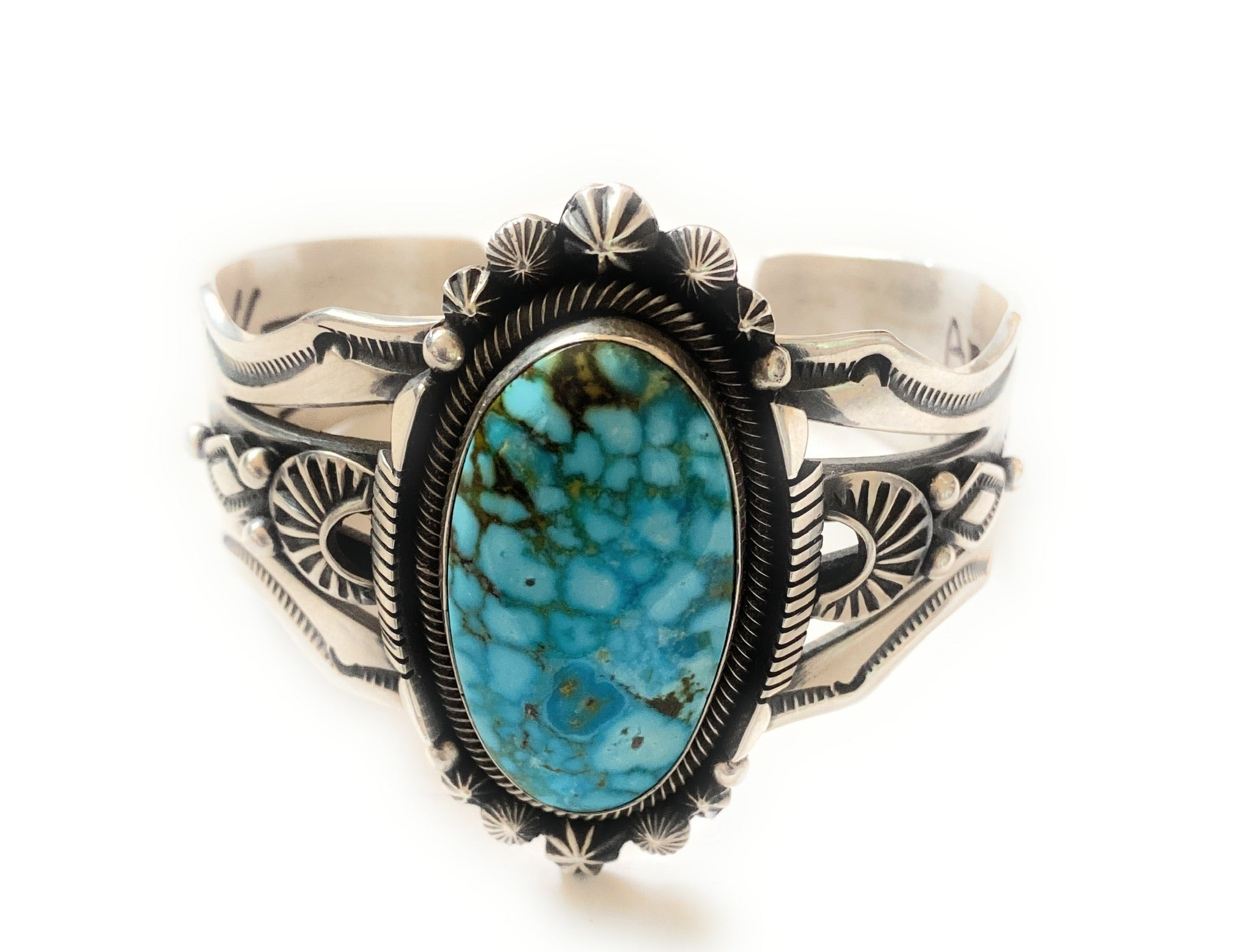 Navajo Sterling Silver Rare Gem Kingman Turquoise Cuff Bracelet Derrick  Gordon