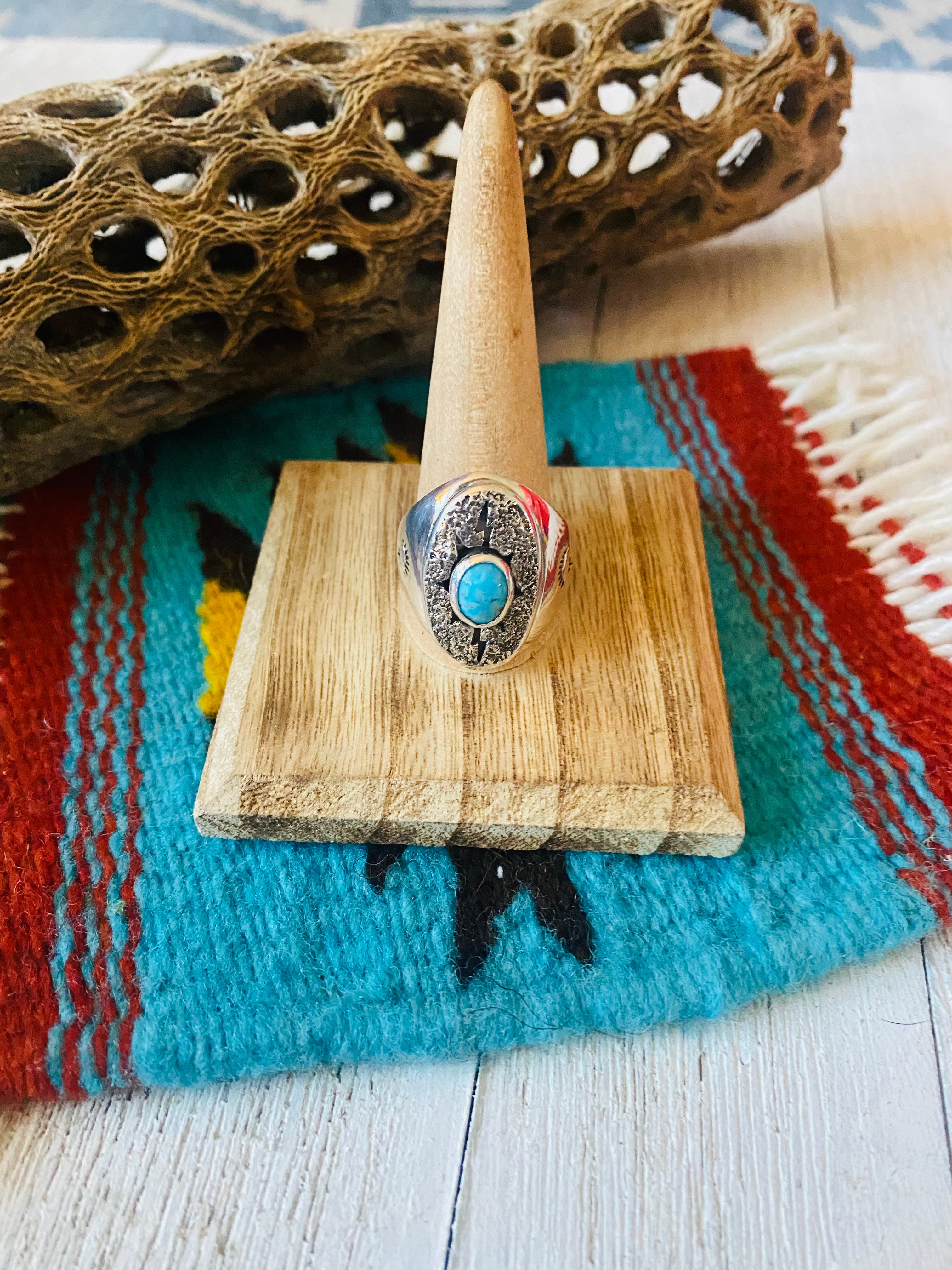 Navajo Kingman Turquoise & Sterling Silver Ring Size 12.5