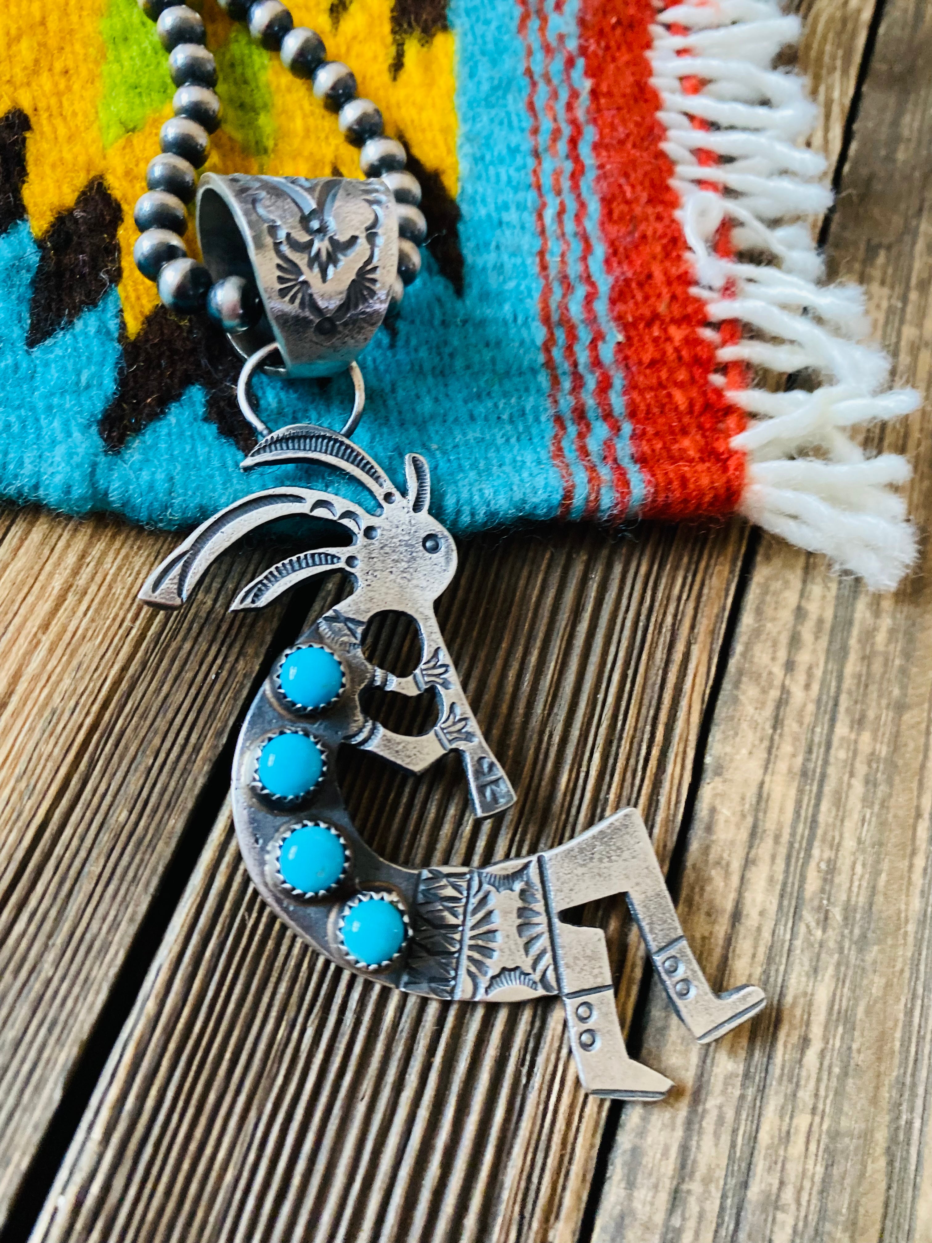 Navajo Turquoise & Sterling Silver Kokopelli Pendant by Kevin Billah