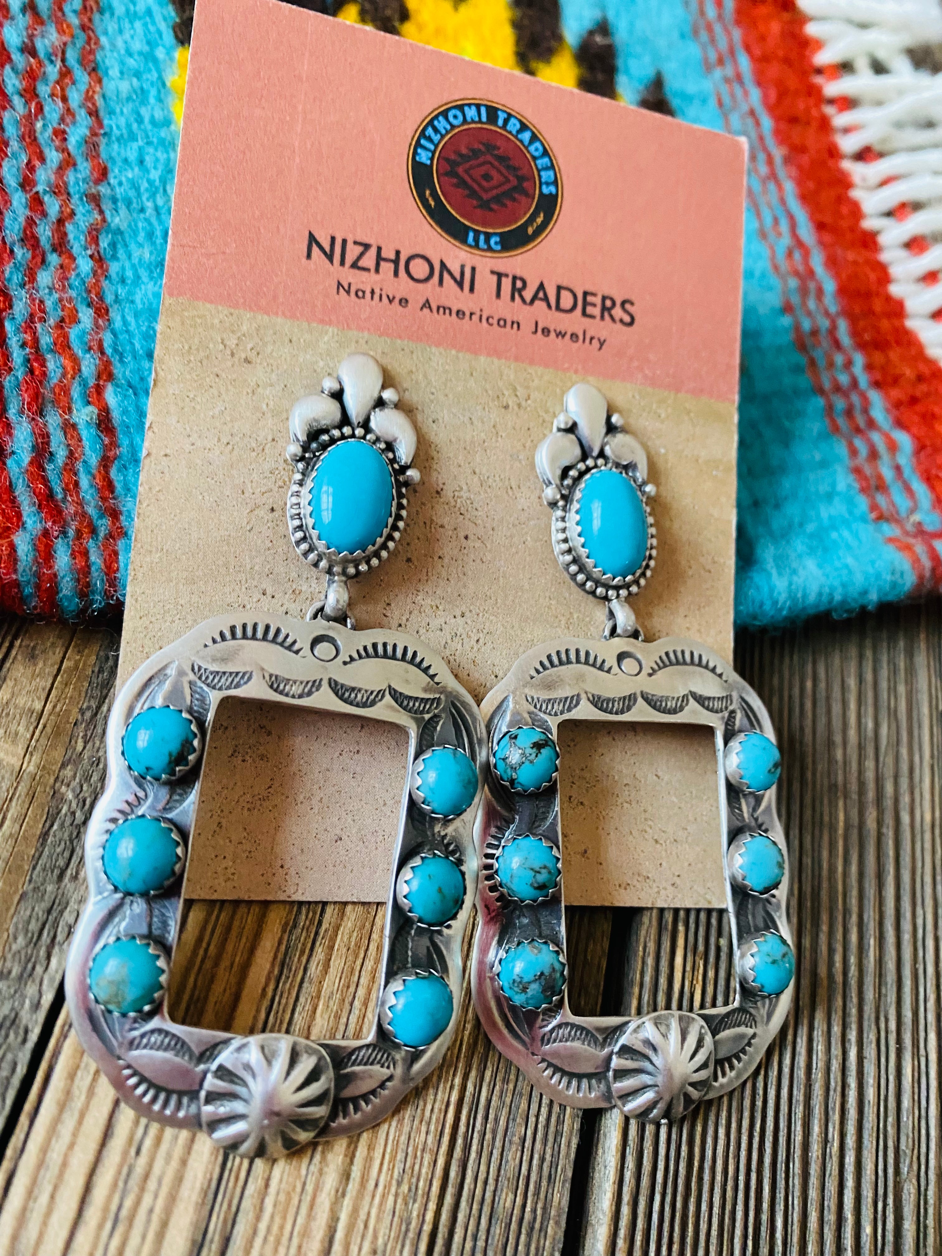 Navajo Turquoise & Sterling Silver Concho Dangle Earrings