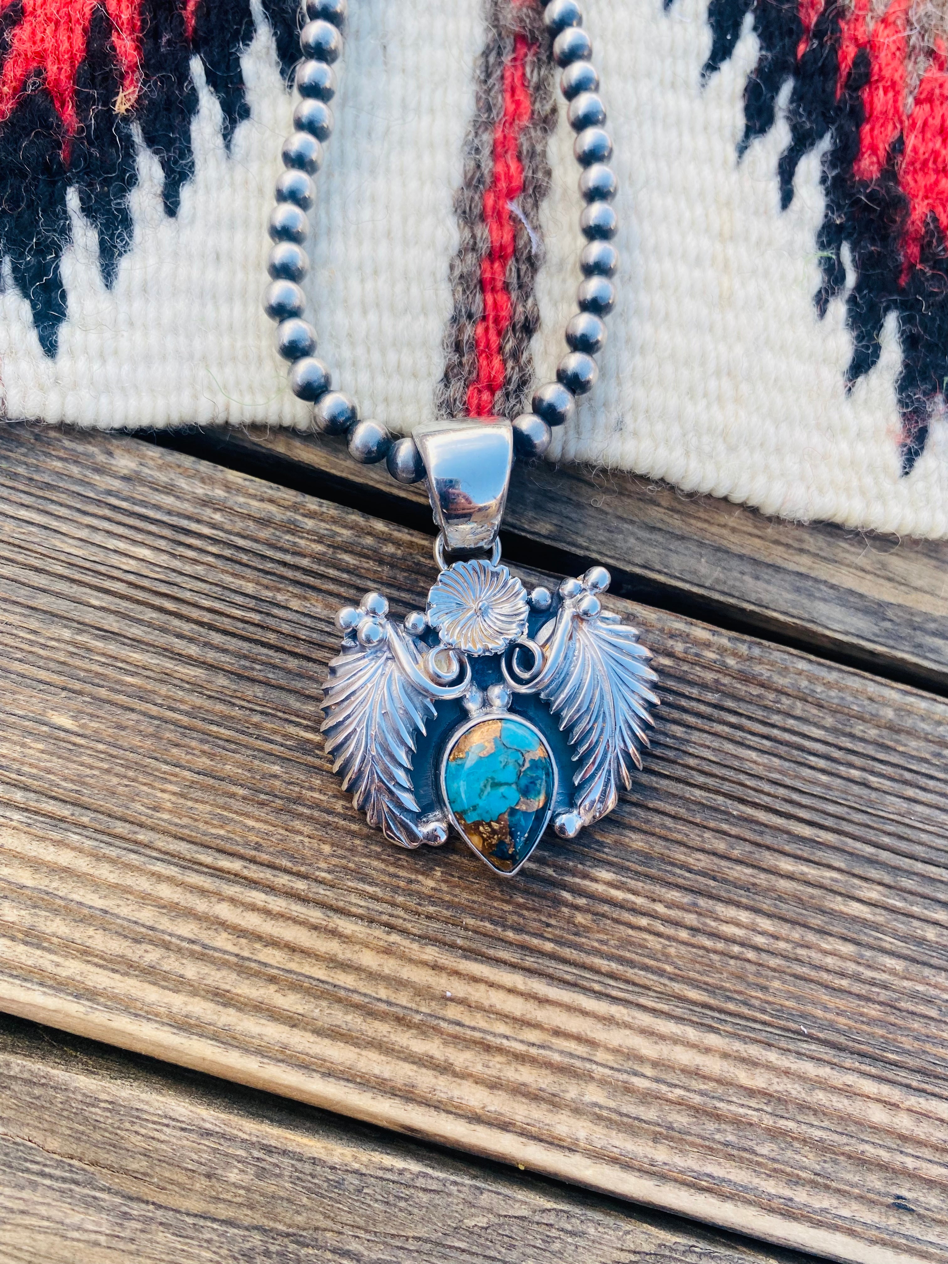 Navajo Sterling Silver & Turquoise Mohave Pendant Signed