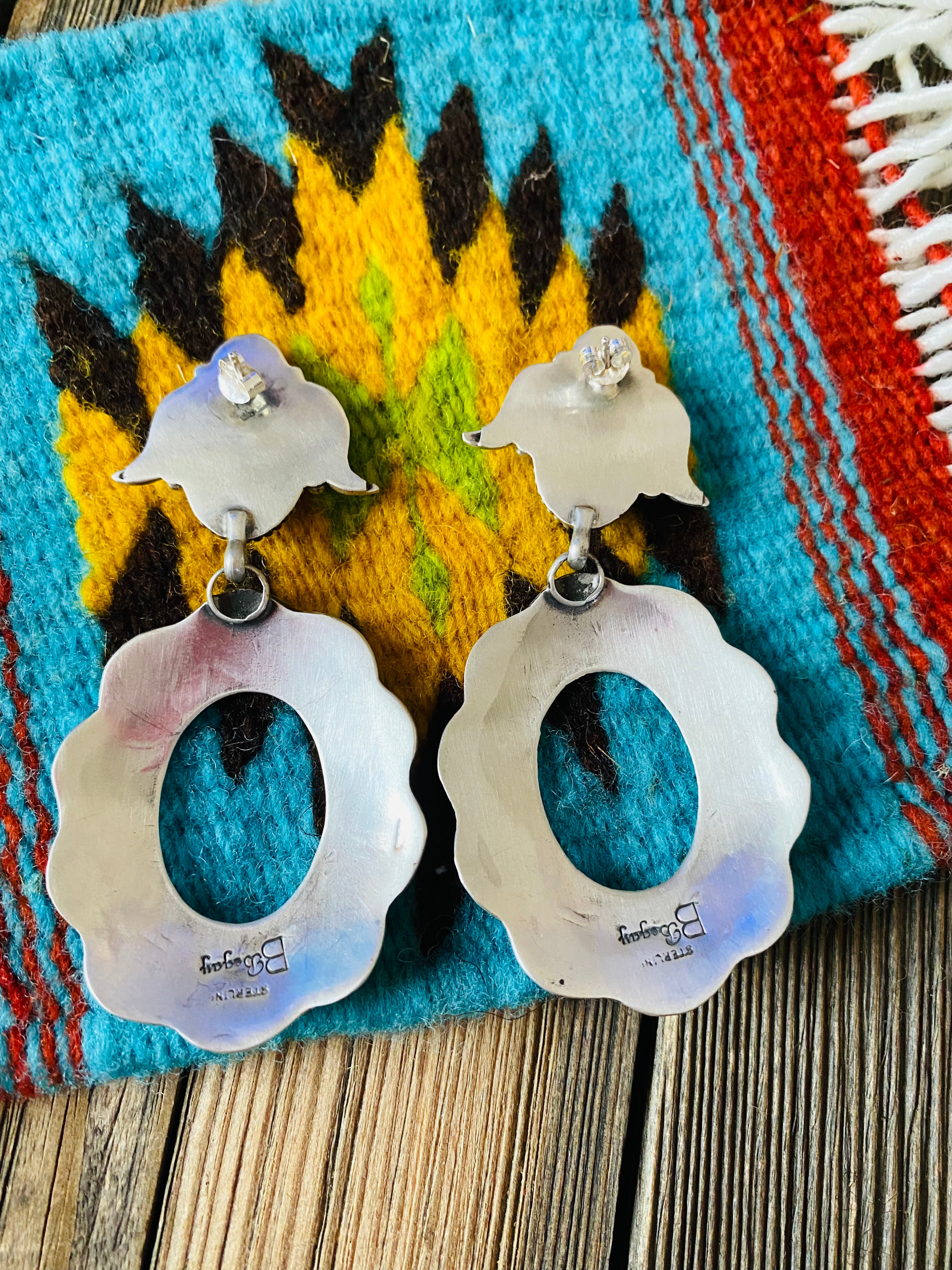 Navajo Turquoise & Sterling Silver Concho Dangle Earrings