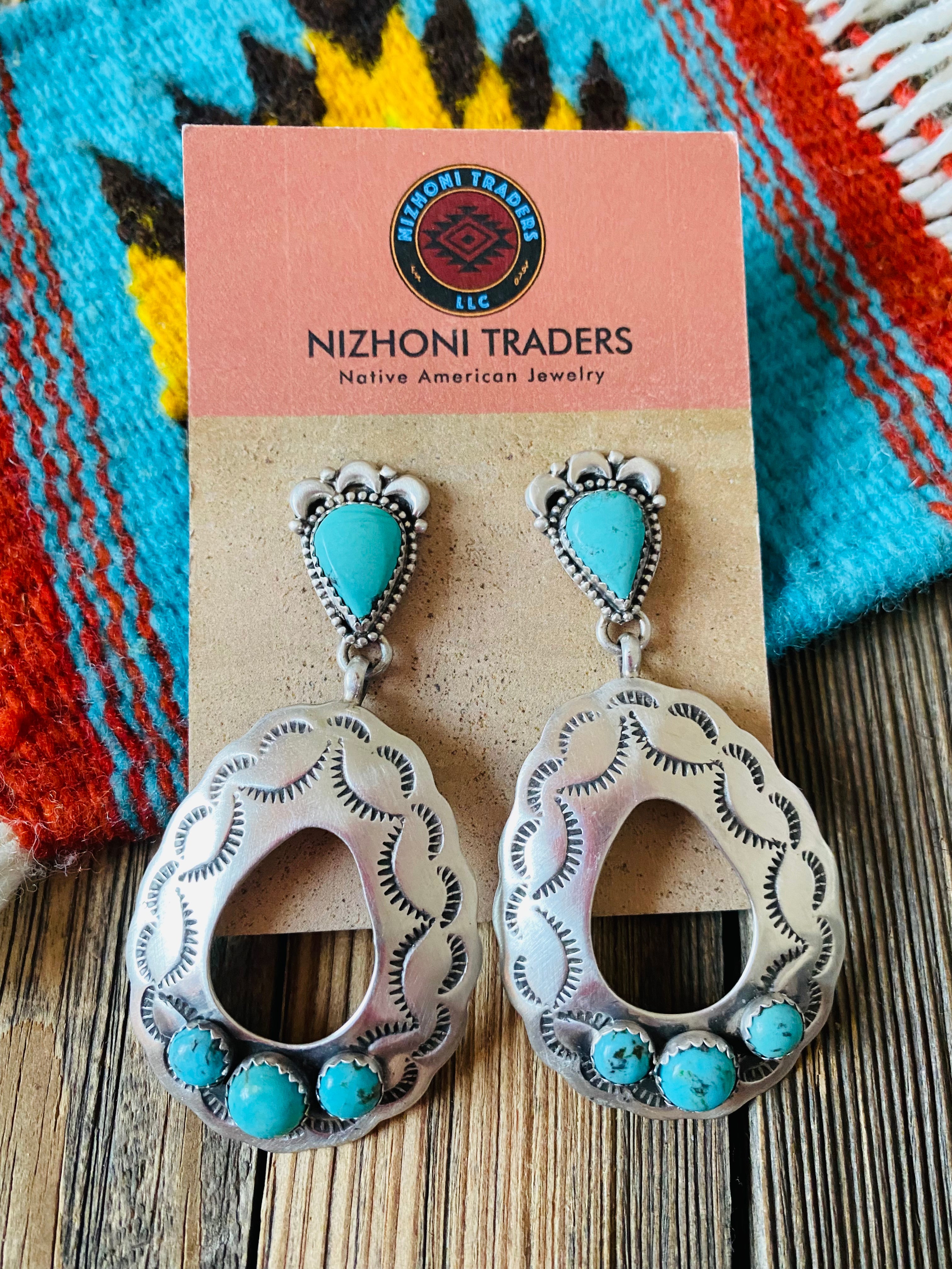 Navajo Turquoise & Sterling Silver Concho Dangle Earrings