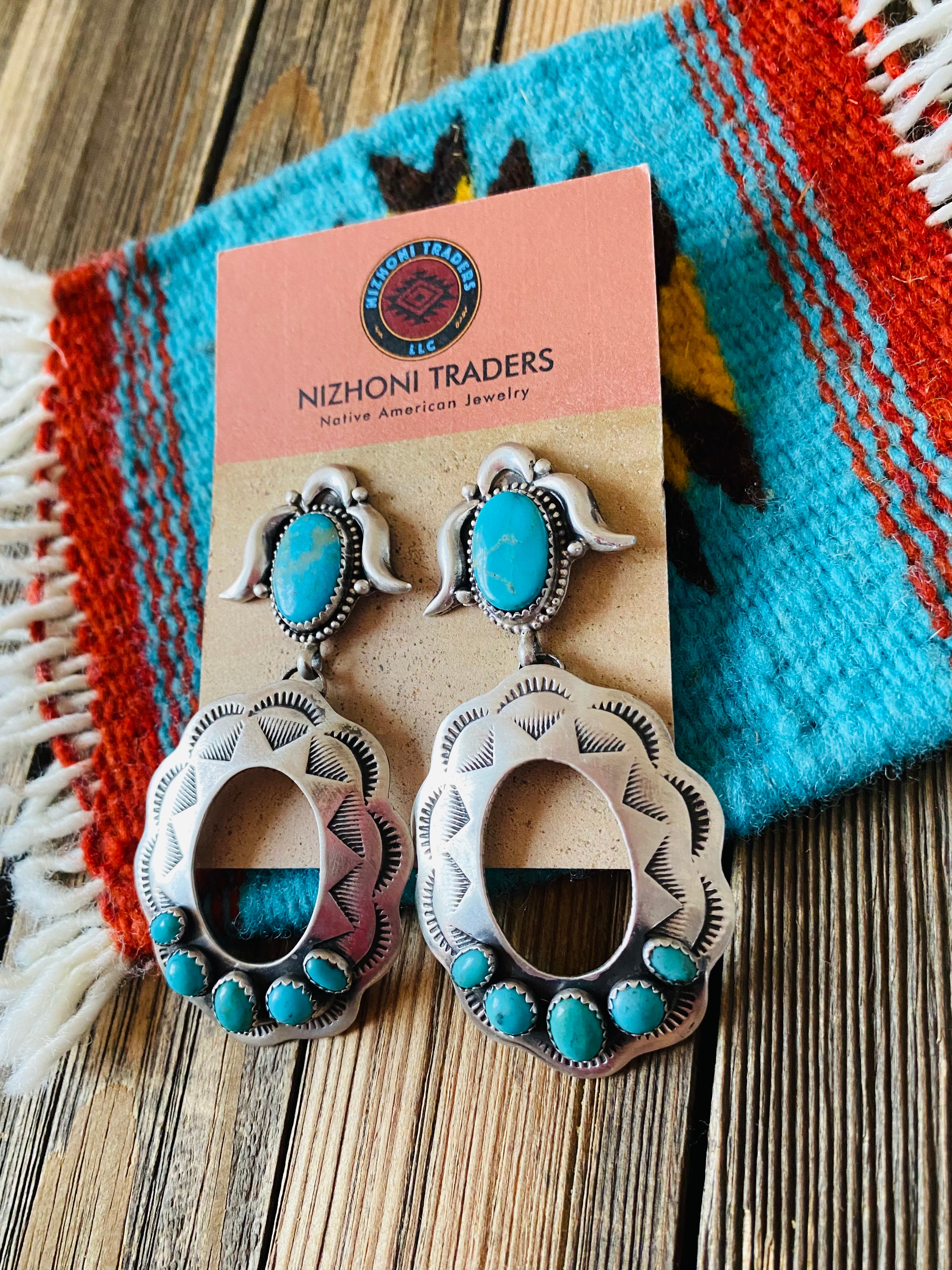 Navajo Turquoise & Sterling Silver Concho Dangle Earrings