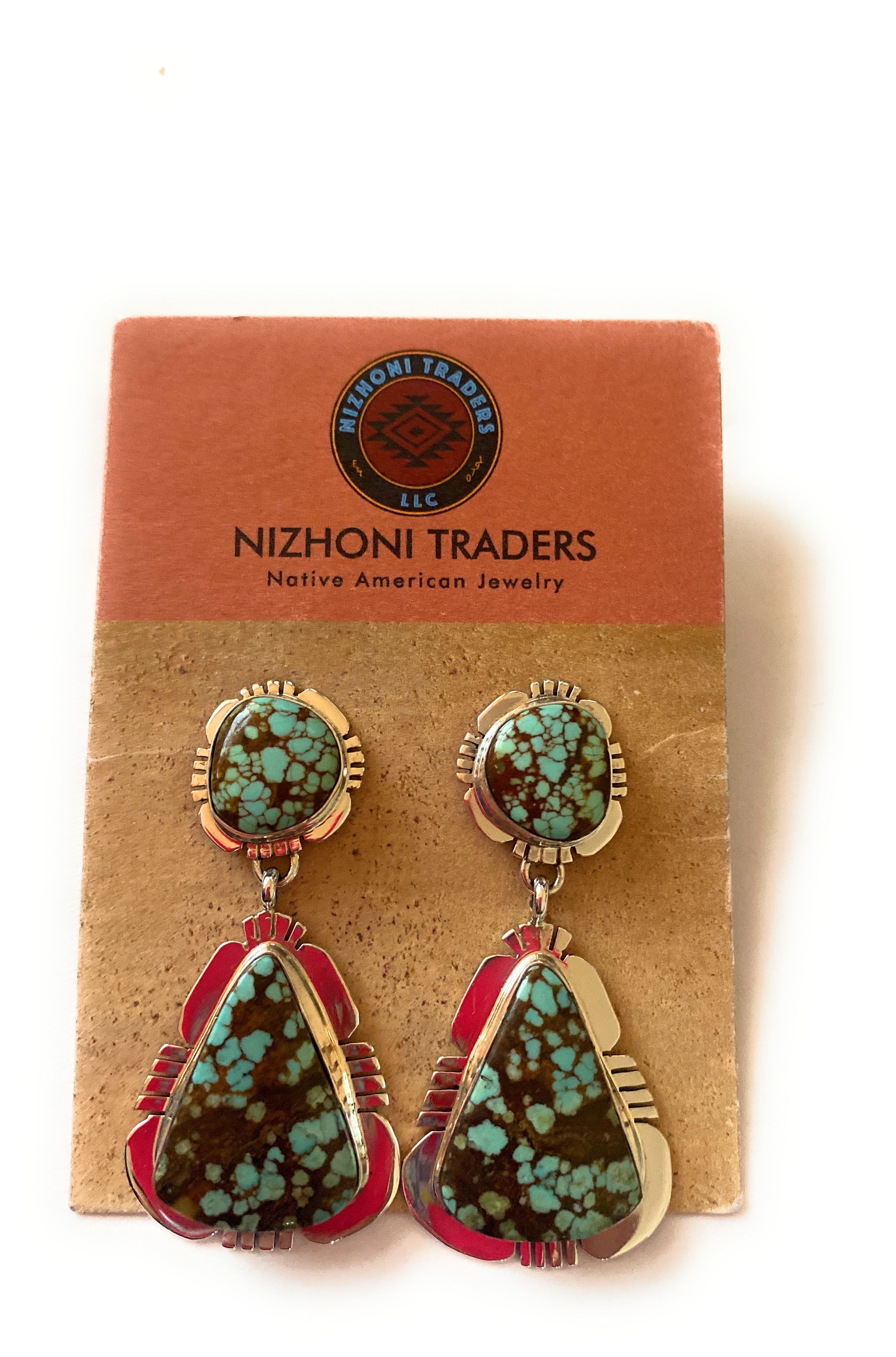 Navajo Number 8 Turquoise & Sterling Silver Dangle Earrings