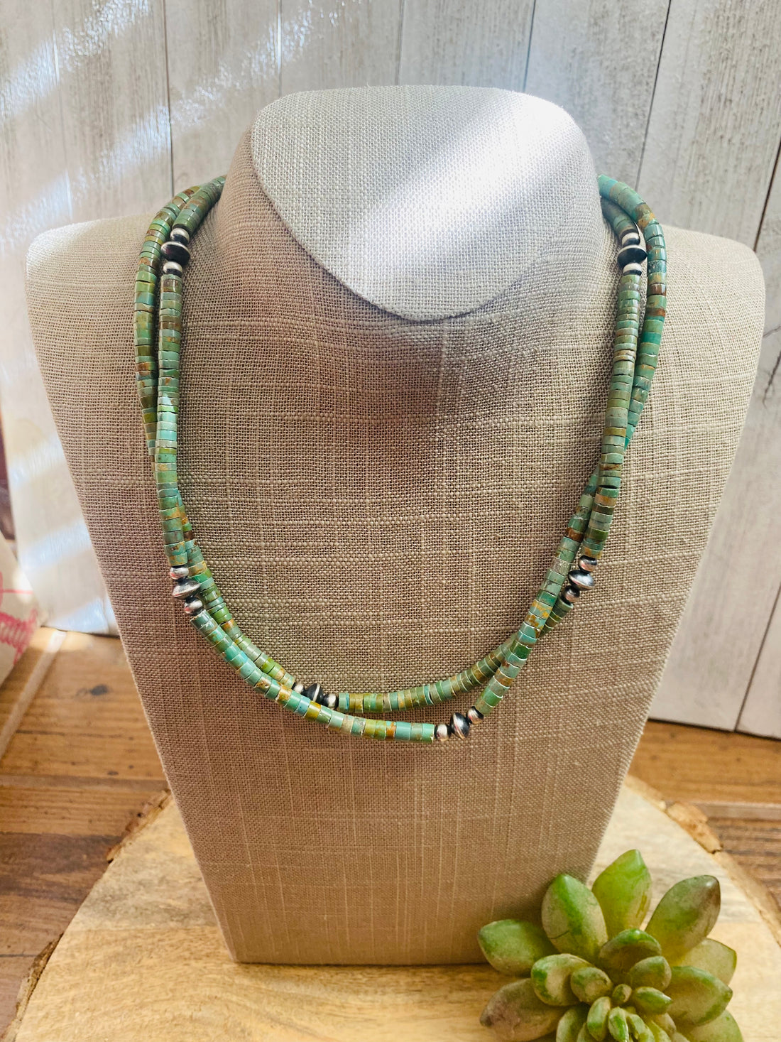 Handcrafted Turquoise & Sterling Silver Pearl Beaded Necklace 40 inch