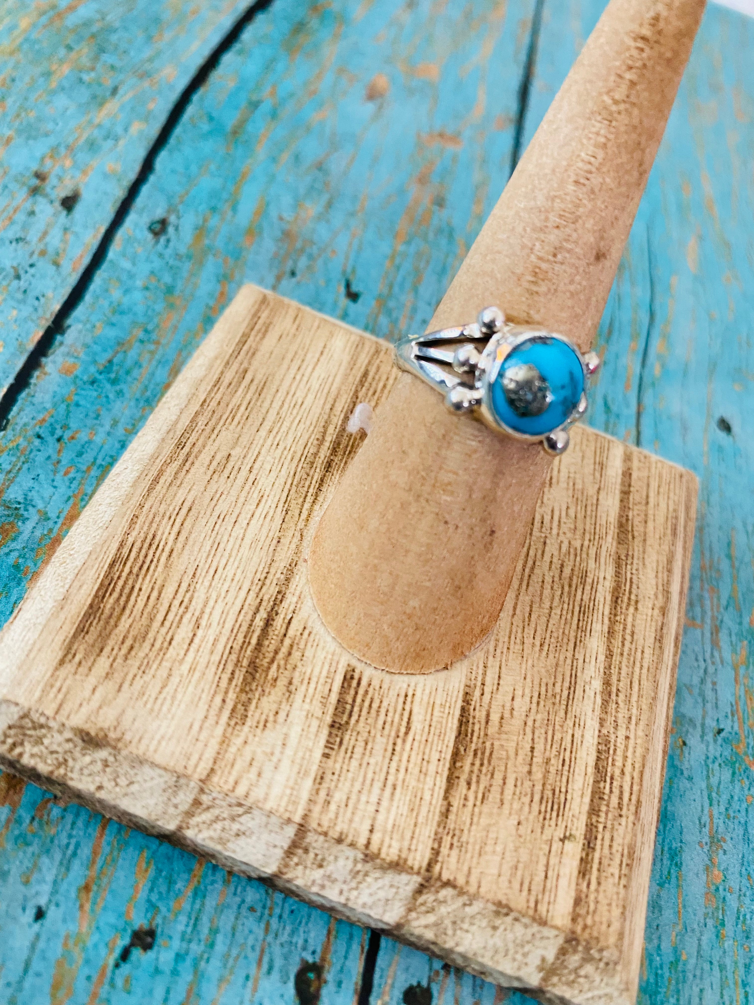 Navajo Morenci Turquoise & Sterling Silver Ring Size 6