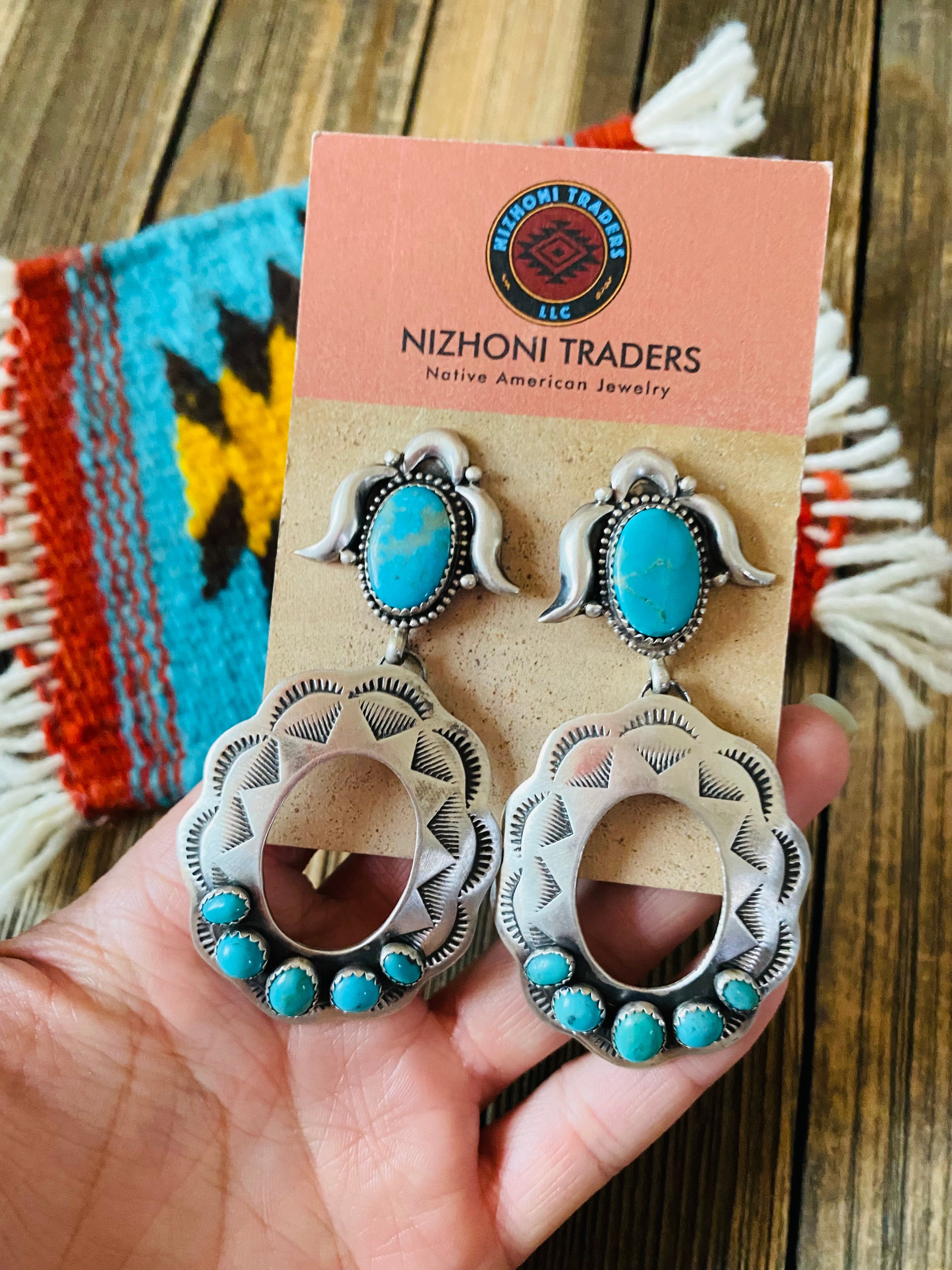 Navajo Turquoise & Sterling Silver Concho Dangle Earrings