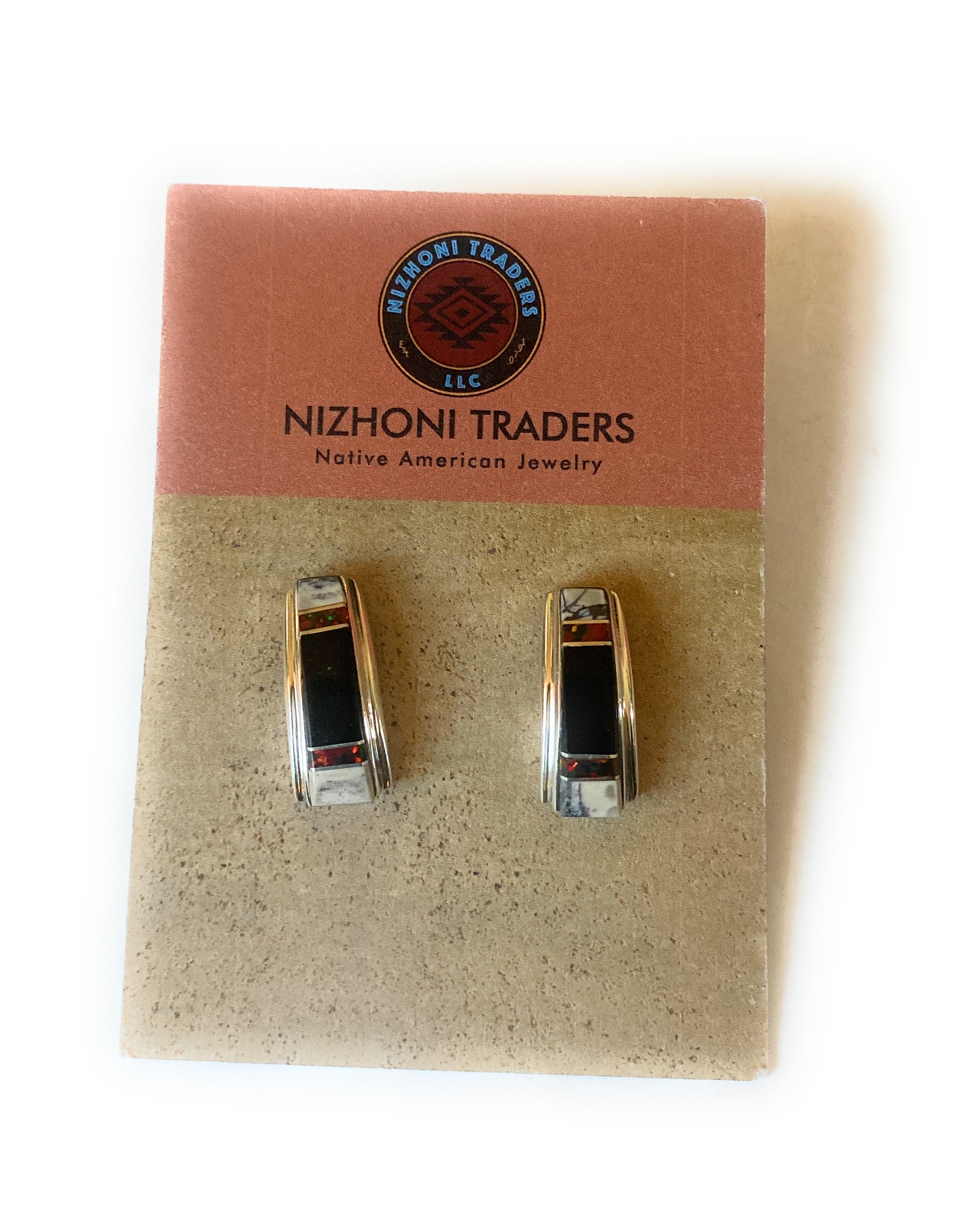 Navajo Multi Stone & Sterling Silver Inlay Dangle Earrings Signed