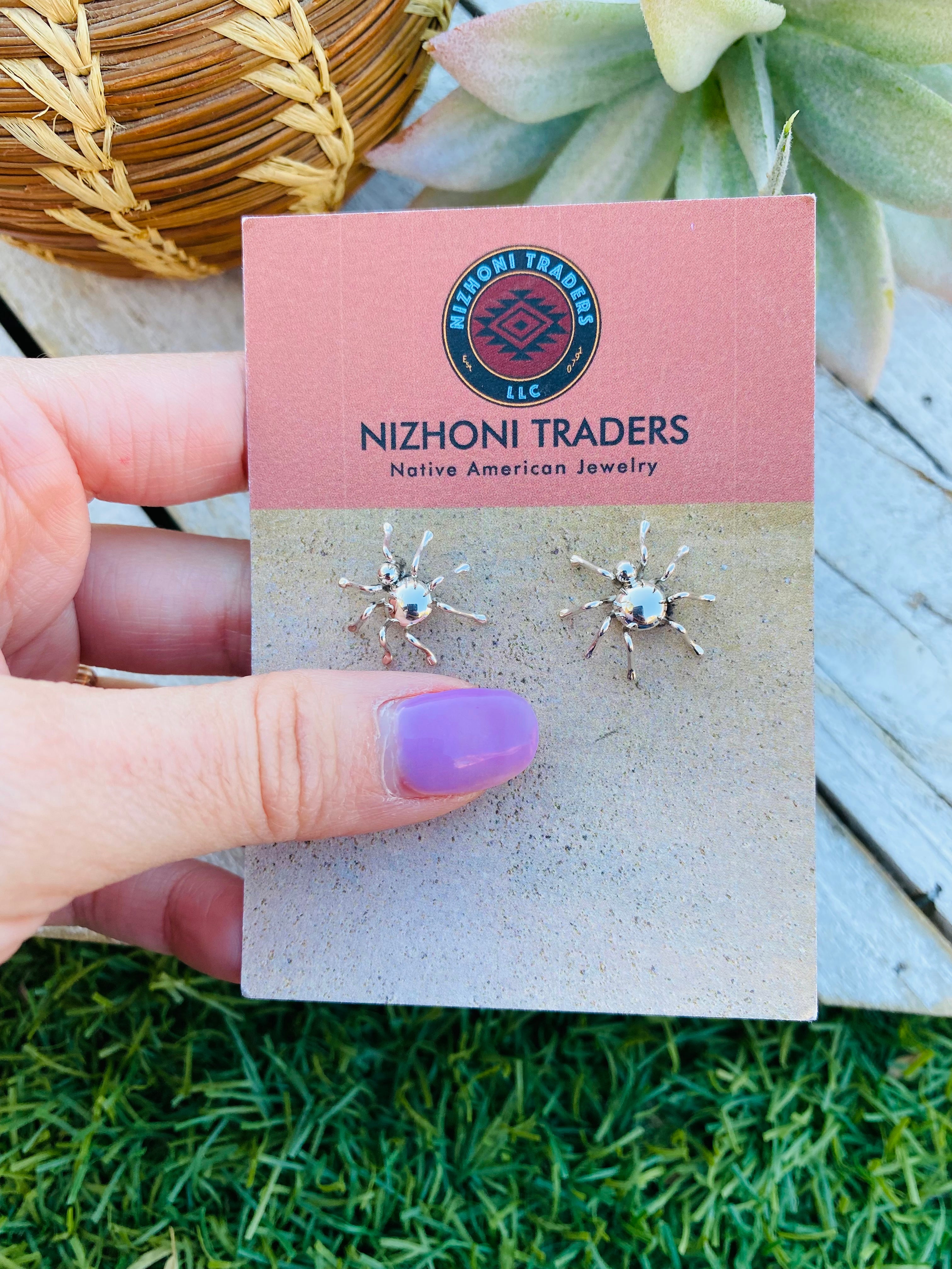 Navajo Sterling Silver Spider Stud Earrings