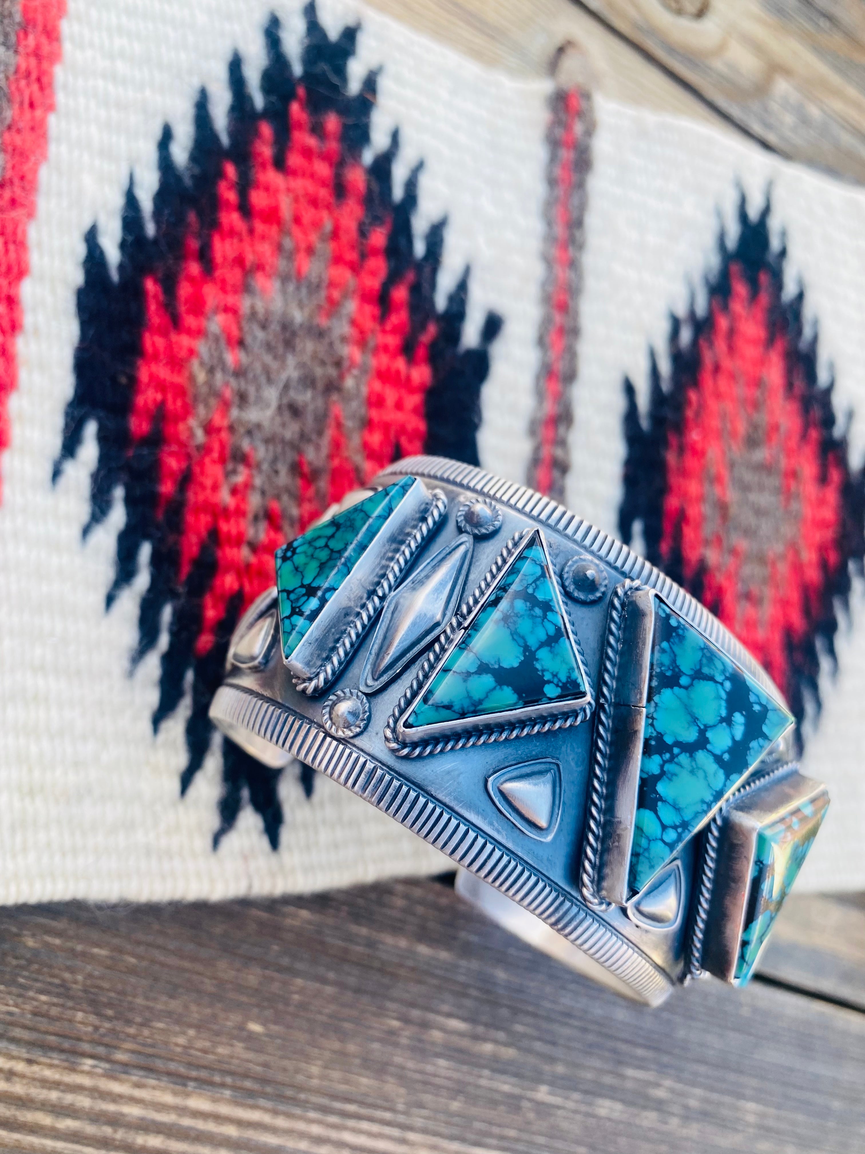 Navajo Tibetan Turquoise & Sterling Silver Cuff Bracelet Signed