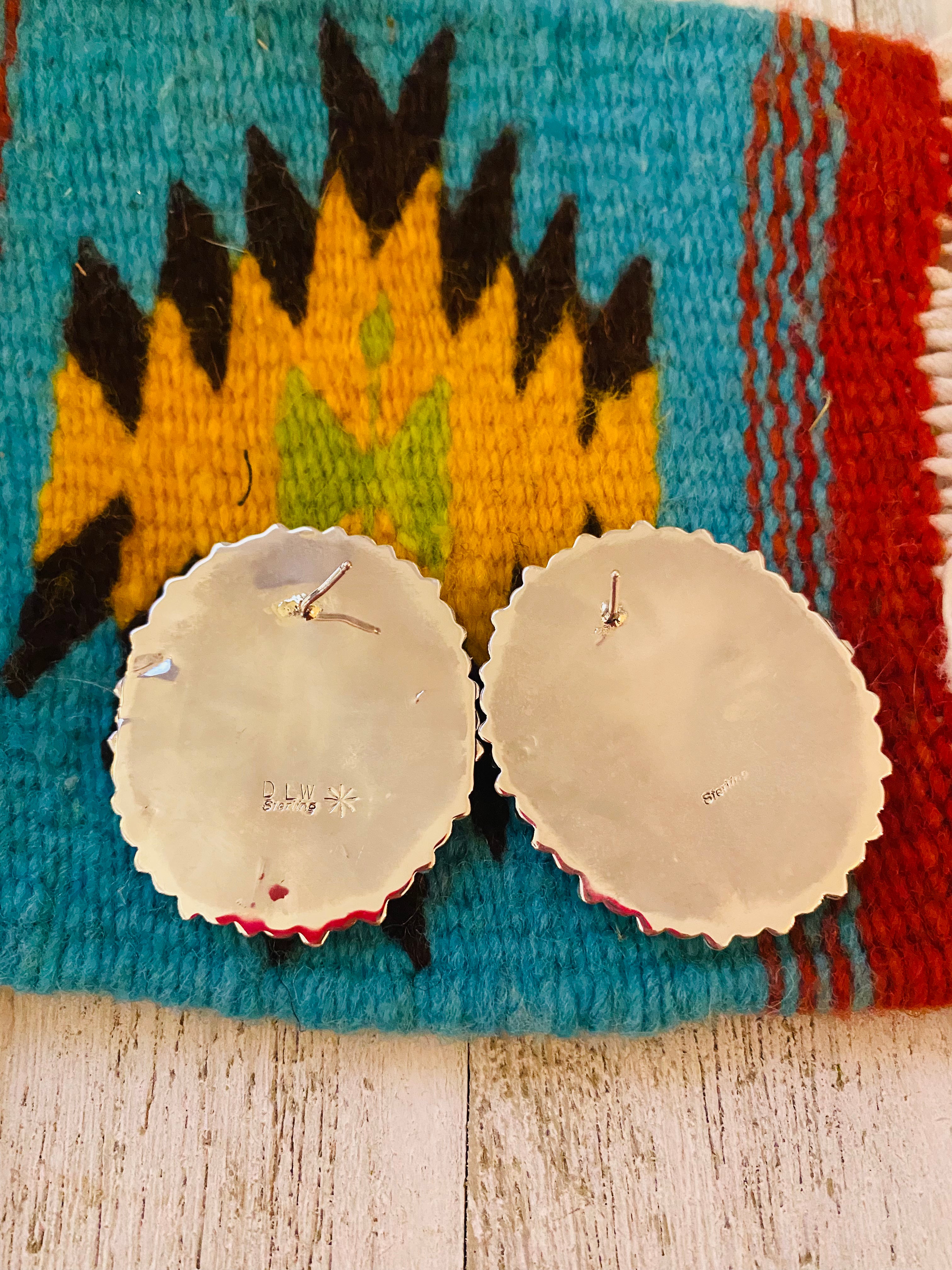 Navajo Sterling Silver & Blue Opal Cluster Post Earrings Signed