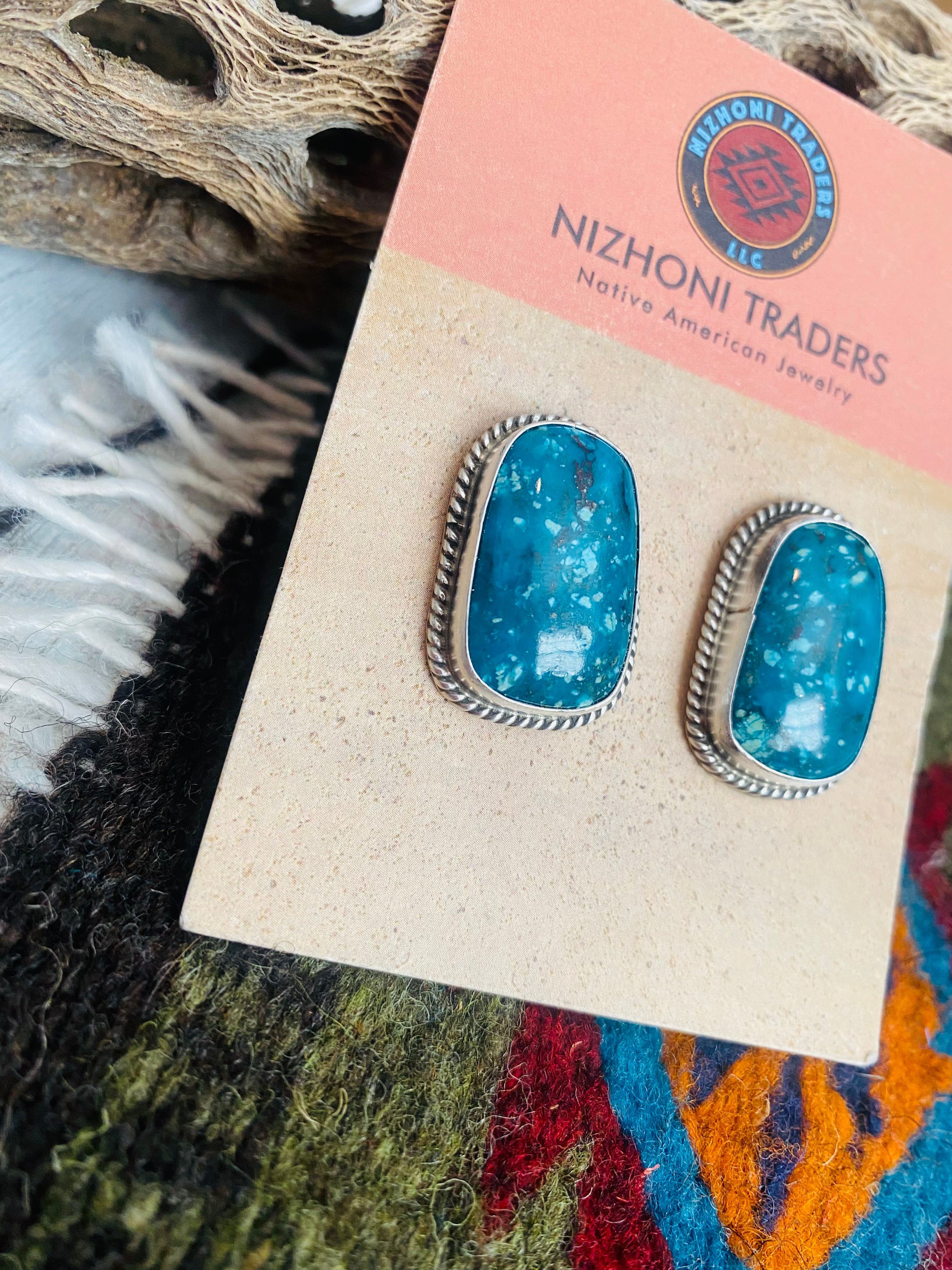 Navajo Sterling Silver & Royston Turquoise Stud Earrings