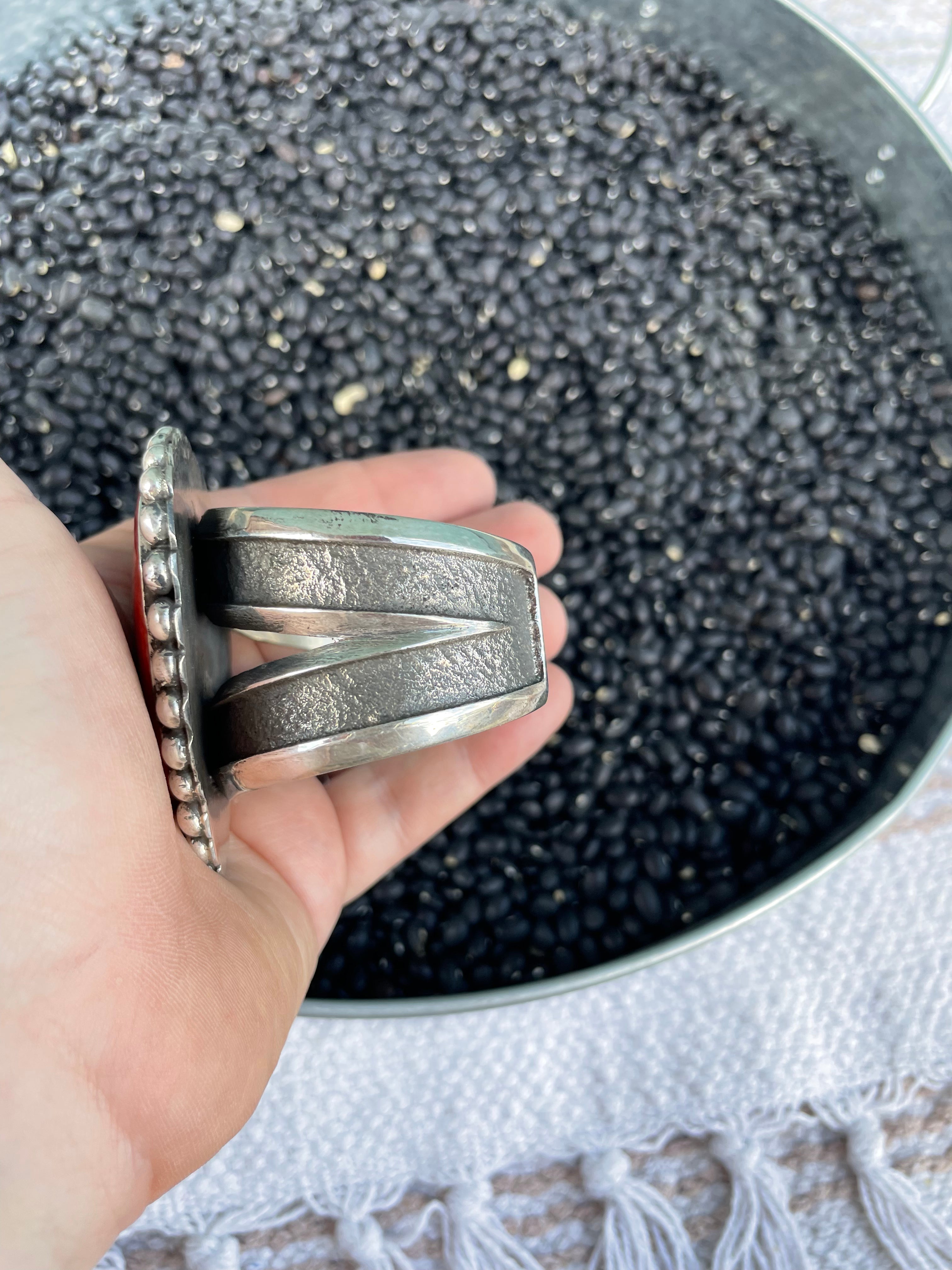 Navajo Orange Spiny And Sterling Silver Cuff Bracelet